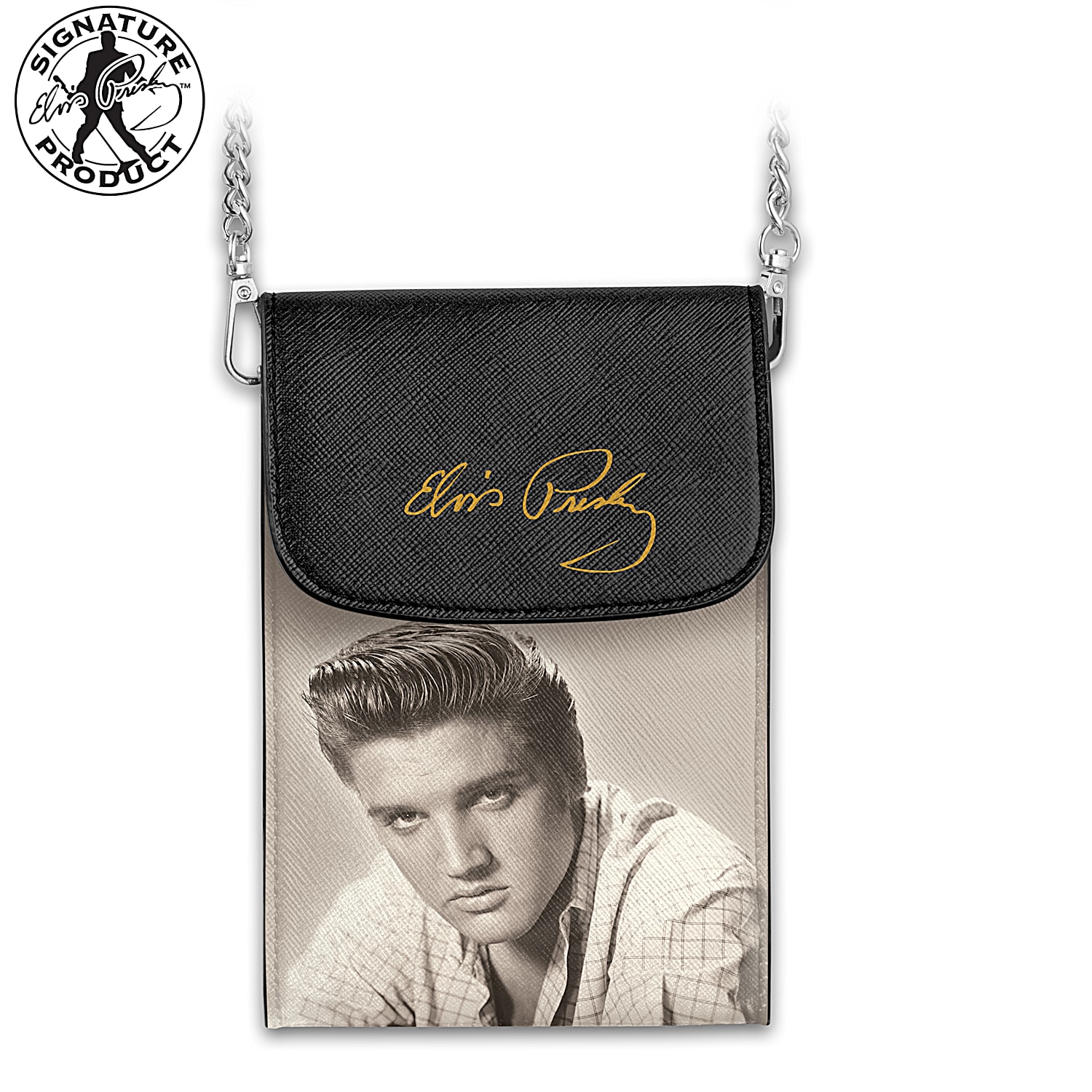 Elvis Presley TCB Signature Leather Black Strap Handbag, Women Bags Gift  For Her