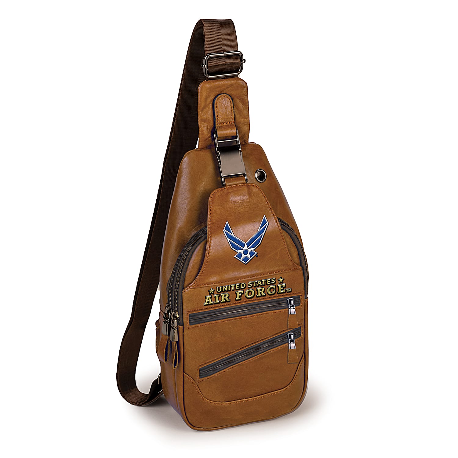 U.S. Air Force Mens Brown Faux Leather Crossbody Sling Bag