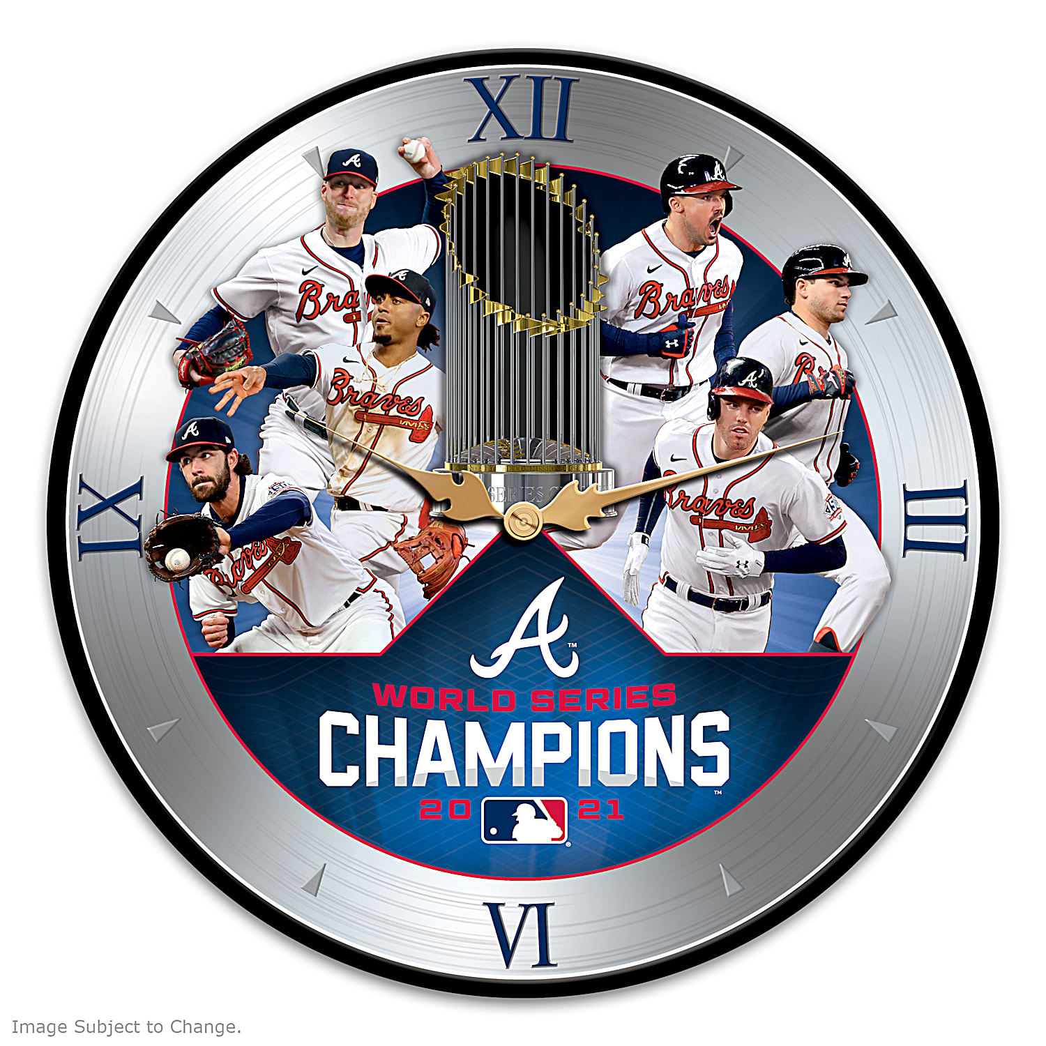 2021 MLB World Series Champions Atlanta Braves Wall Clock Featuring  Full-Color Images Of Key Players And Adorned With Team Colors And Logos