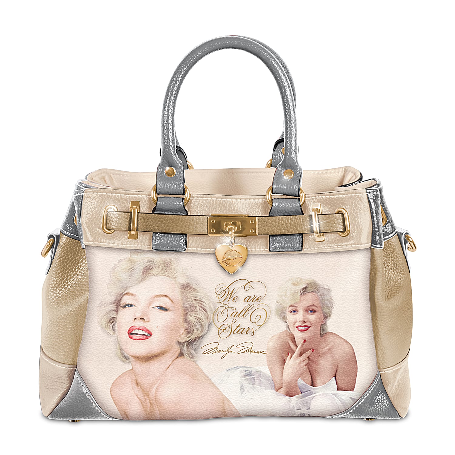 Silver Screen Starlet Faux Leather Handbag Featuring Images Of