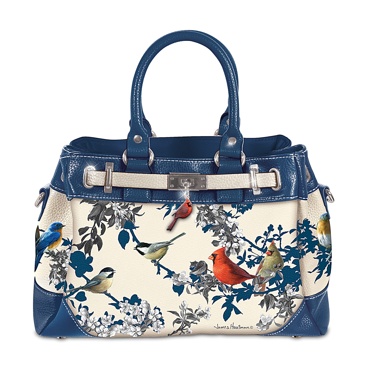 Songs Of Spring Handbag With Adjustable Shoulder Strap Featuring Pebbled Faux Leather And A Charm