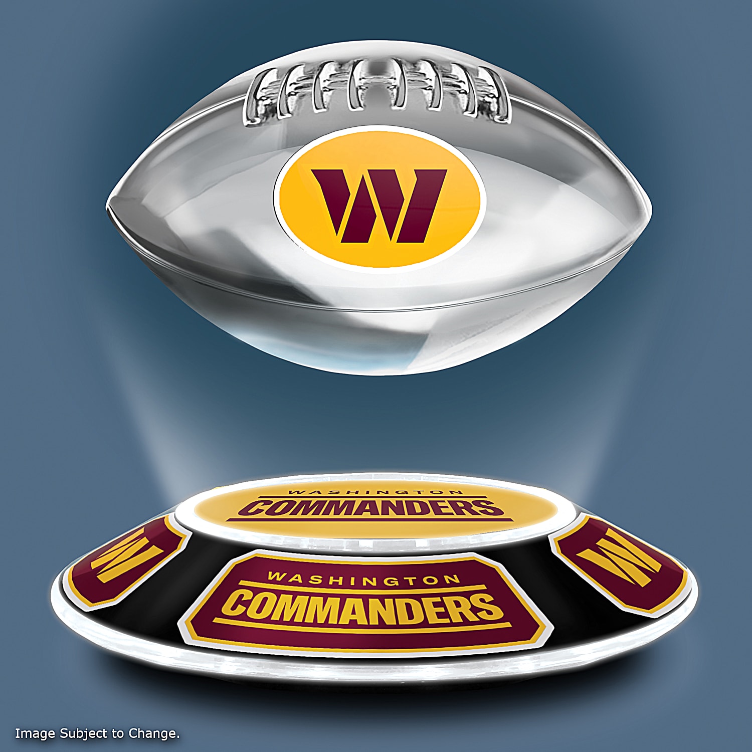 Washington Commanders NFL Levitating Football With Illuminated Base  Featuring Team Colors And Logos