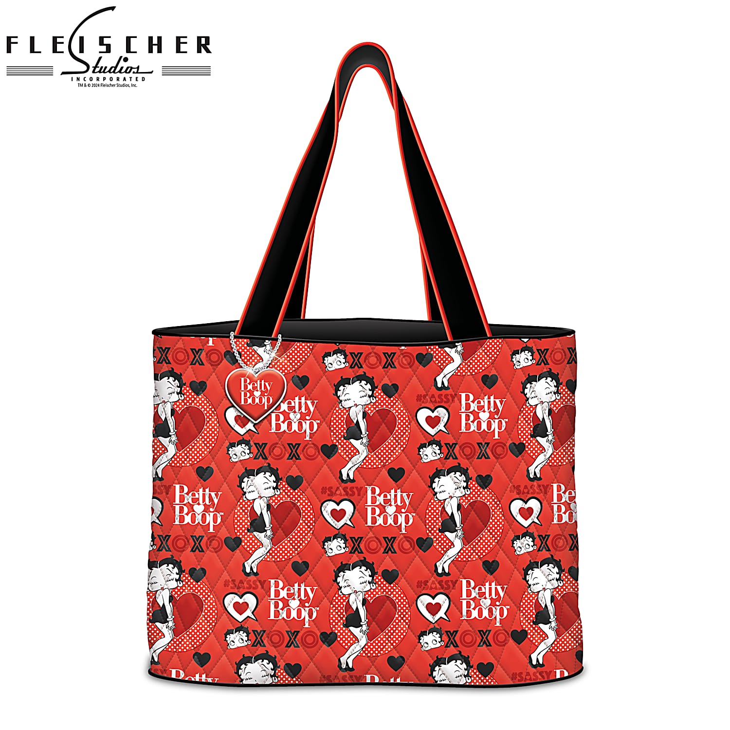 Hugs And Kisses Womens Diamond Quilted Cotton Poly Twill Red Tote