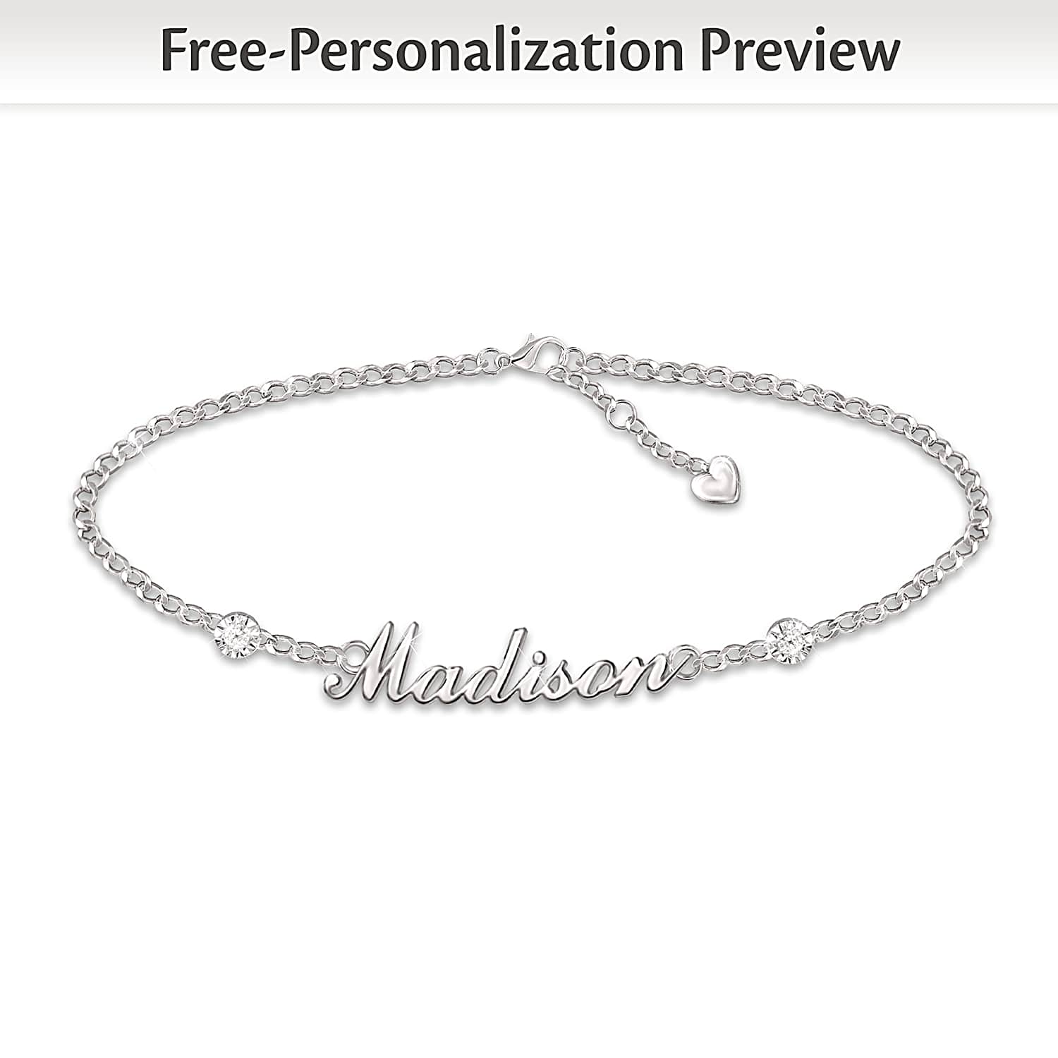 The Bradford Exchange Women s Platinum Plated 9 Ankle Bracelet Adorned with Diamonds and Personalized with Your Name Personalized Jewelry