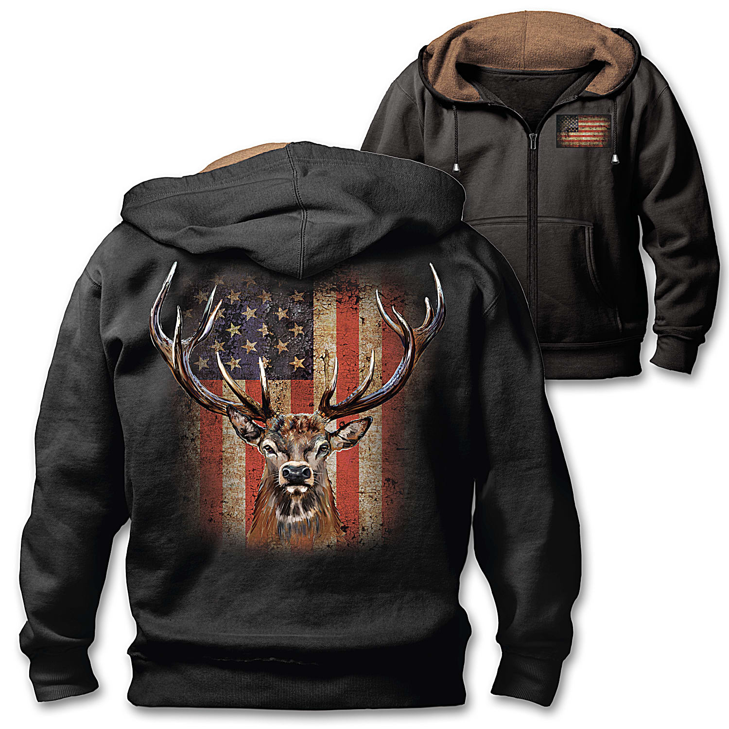 Free to Roam Patriotic Outdoorsman Full Zip Hoodie