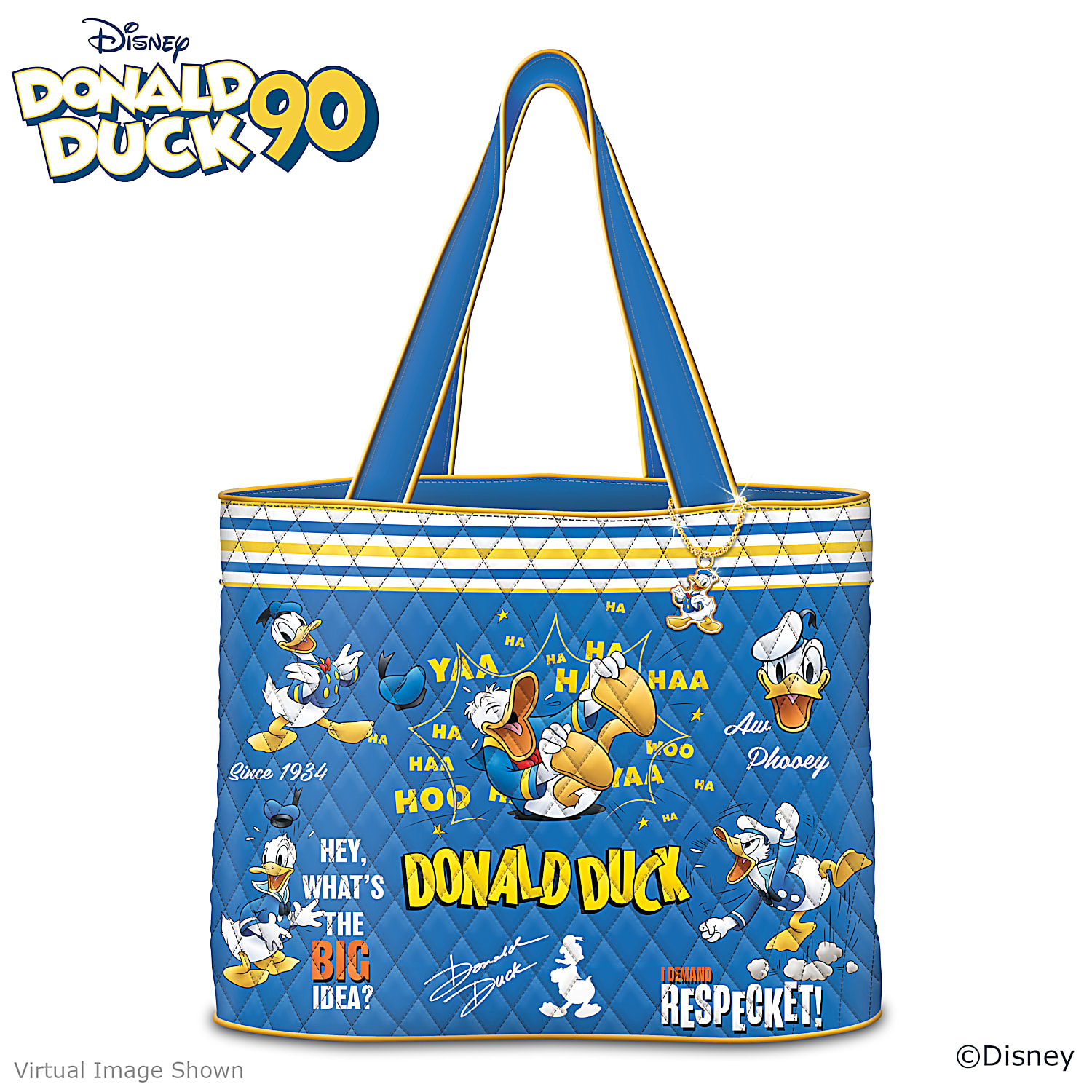 Disney Donald Duck Quilted Tote Bag With Character Charm