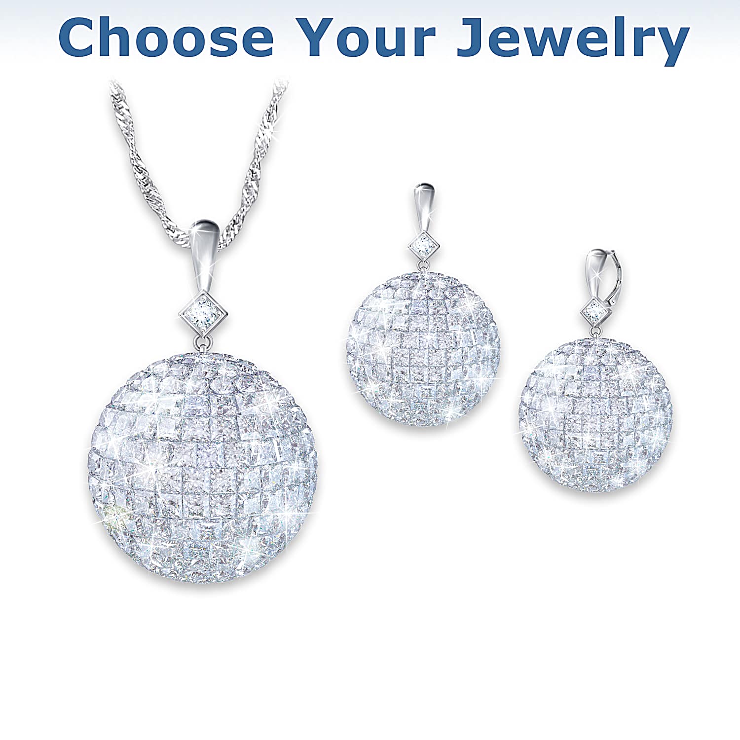 Womens Rhodium-Plated Mirror Ball Crystal Necklace And