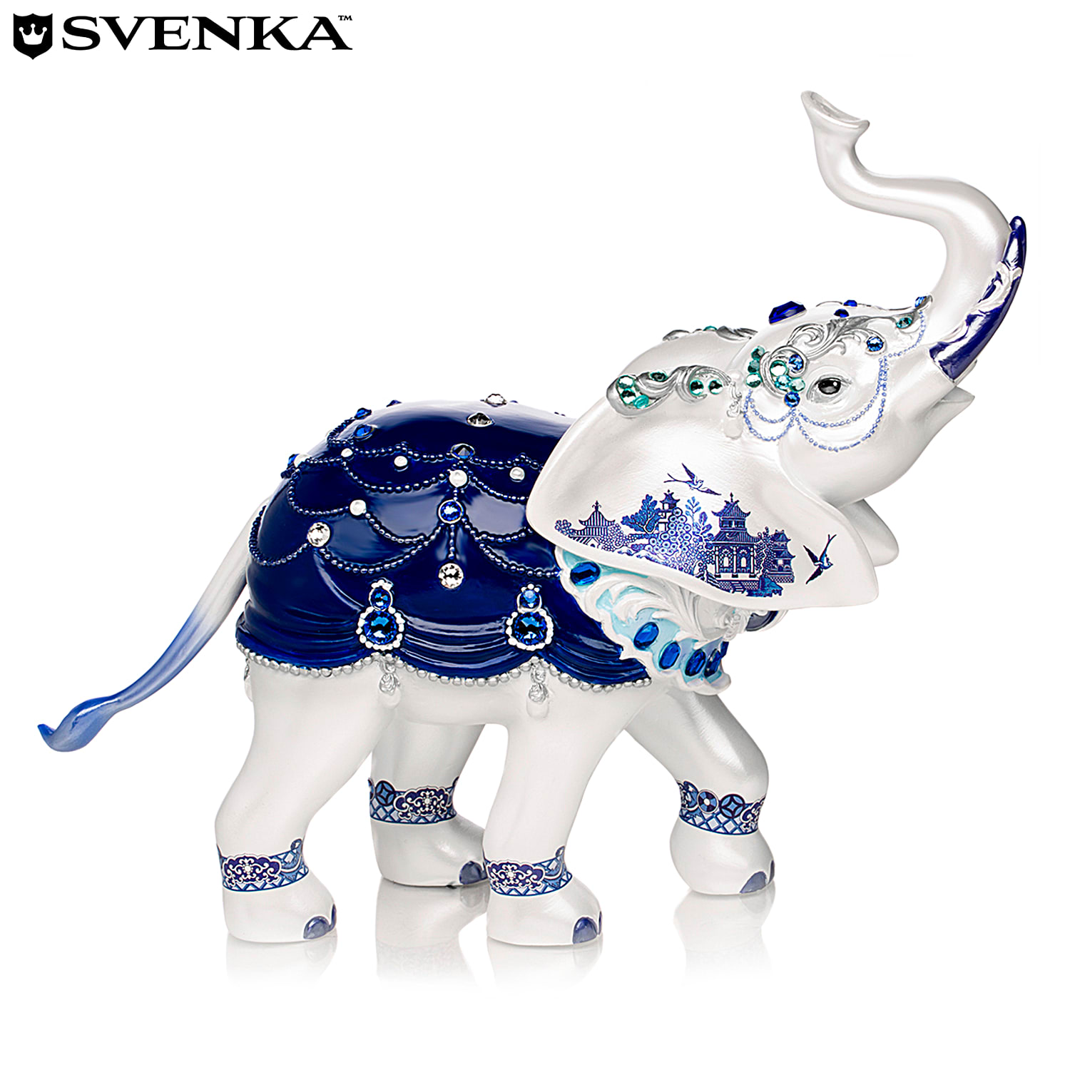 Sparkling Blue Willow Hand-Painted Porcelain Cat Figurine With A Blue  Willow China Pattern & Adorned With Svenka Crystals