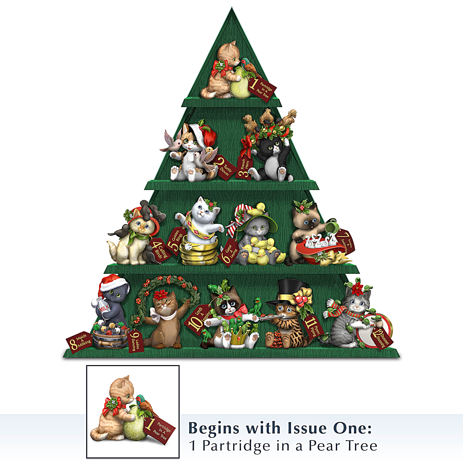 驚きの激安価格 Kayomi Harais 12 Days Of Christ-meows Hand-Painted Cat クリスマス