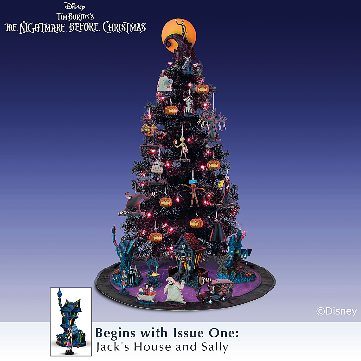 The Bradford Exchange Nightmare Before Christmas Black Light Village and Figurine Collection