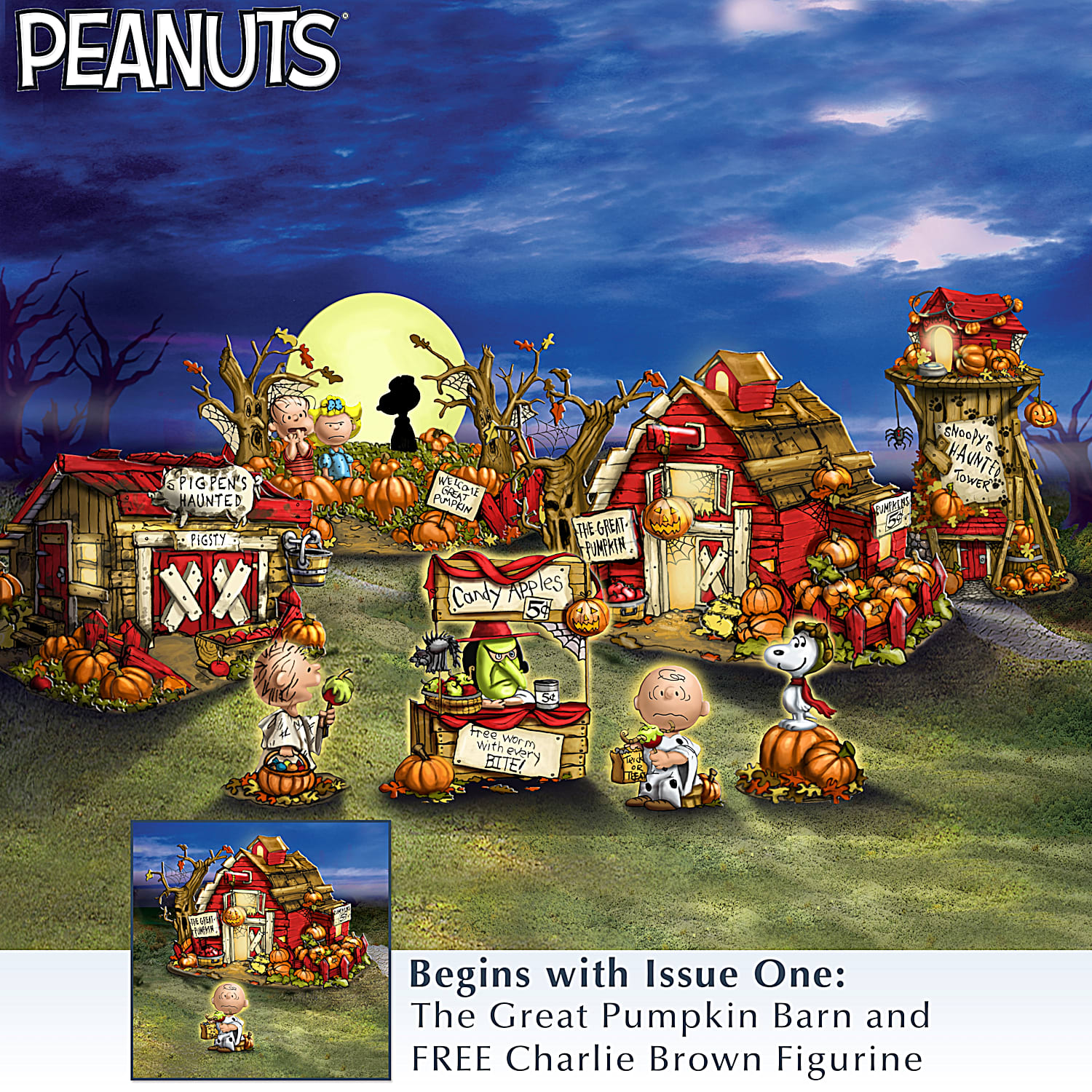 The PEANUTS Trick Or Treat Illuminated Halloween Village Collection