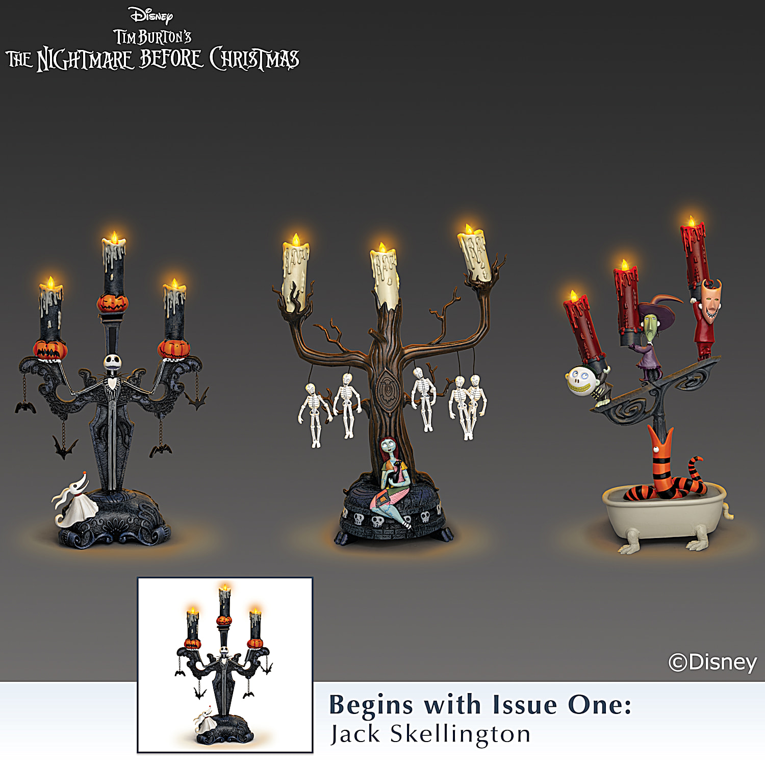 Disney Tim Burtons The Nightmare Before Christmas Illuminated Candelabra Collection Featuring Flickering Flameless Candles With Dangling Bats Skeletons