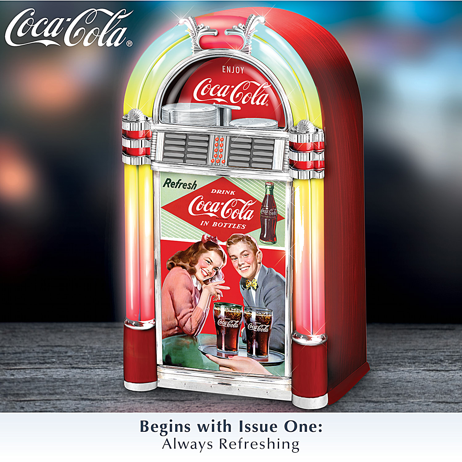 COCA-COLA Retro-Style Illuminated Musical Jukebox Sculpture COCA-COLA Retro-Style Illuminated Musical Jukebox Sculpture