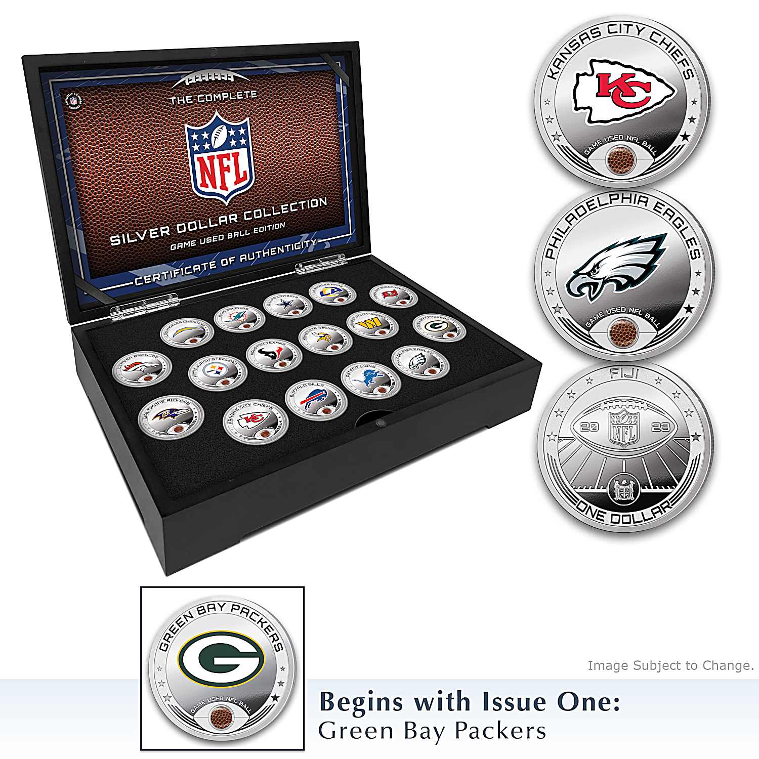 NFL Silver Dollar Coins Game-Used Ball Edition