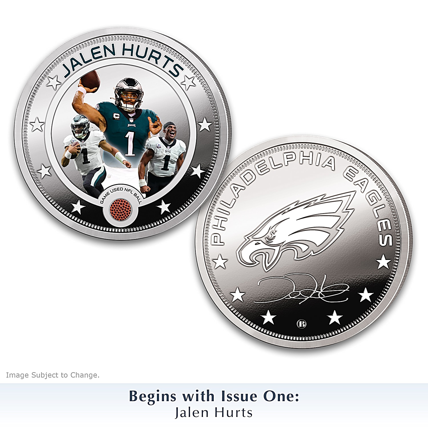 The Philadelphia Eagles Jalen Hurts Silver-Plated NFL Proof