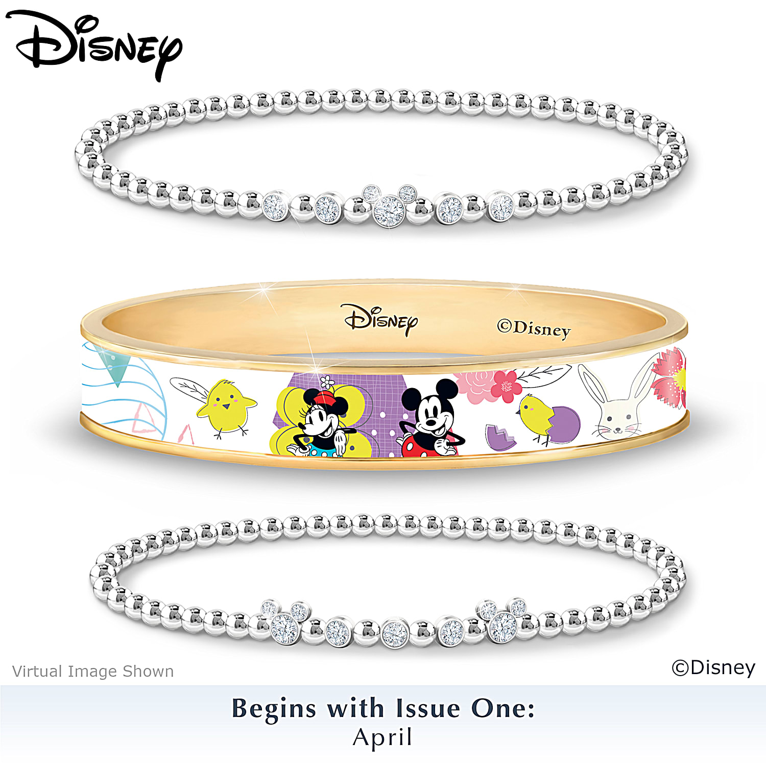 Mickey mouse and minnie top mouse crystal bangle bracelet