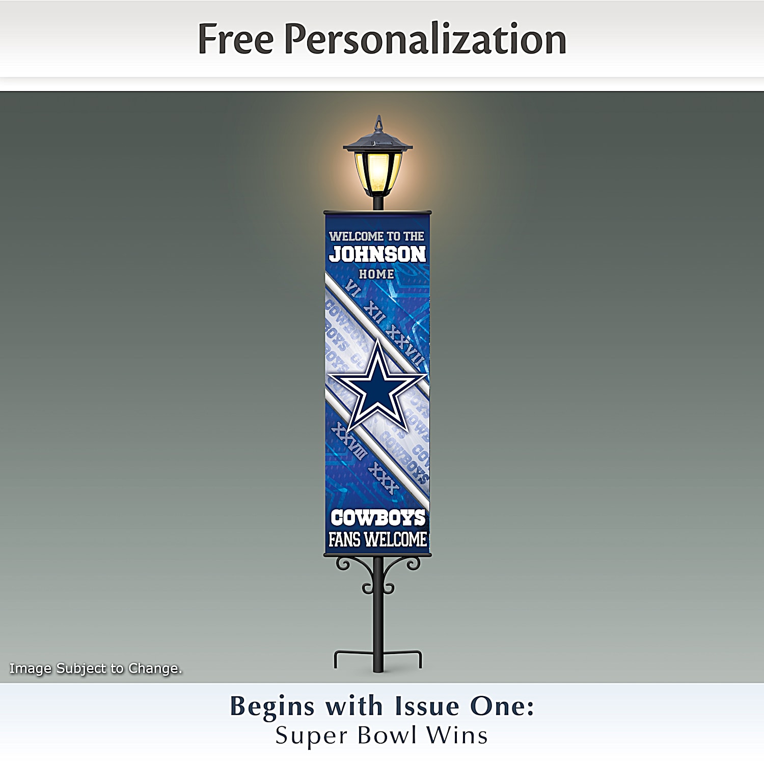 Dallas Cowboys NFL Solar Powered Lamppost Featuring Personalized Welcome Banners With Team Logos
