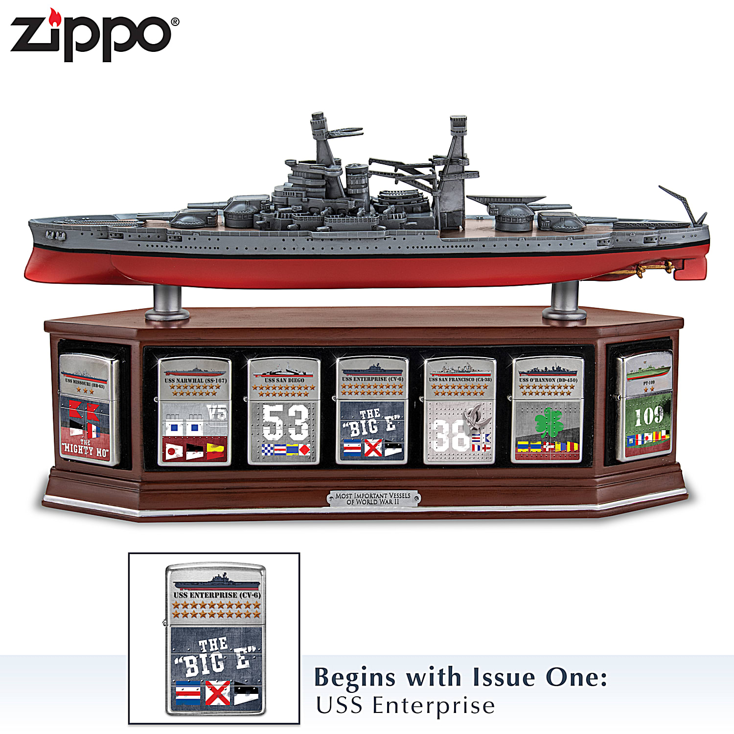Historic Vessels Of WWII Zippo+R+ Lighters Featuring The USS 