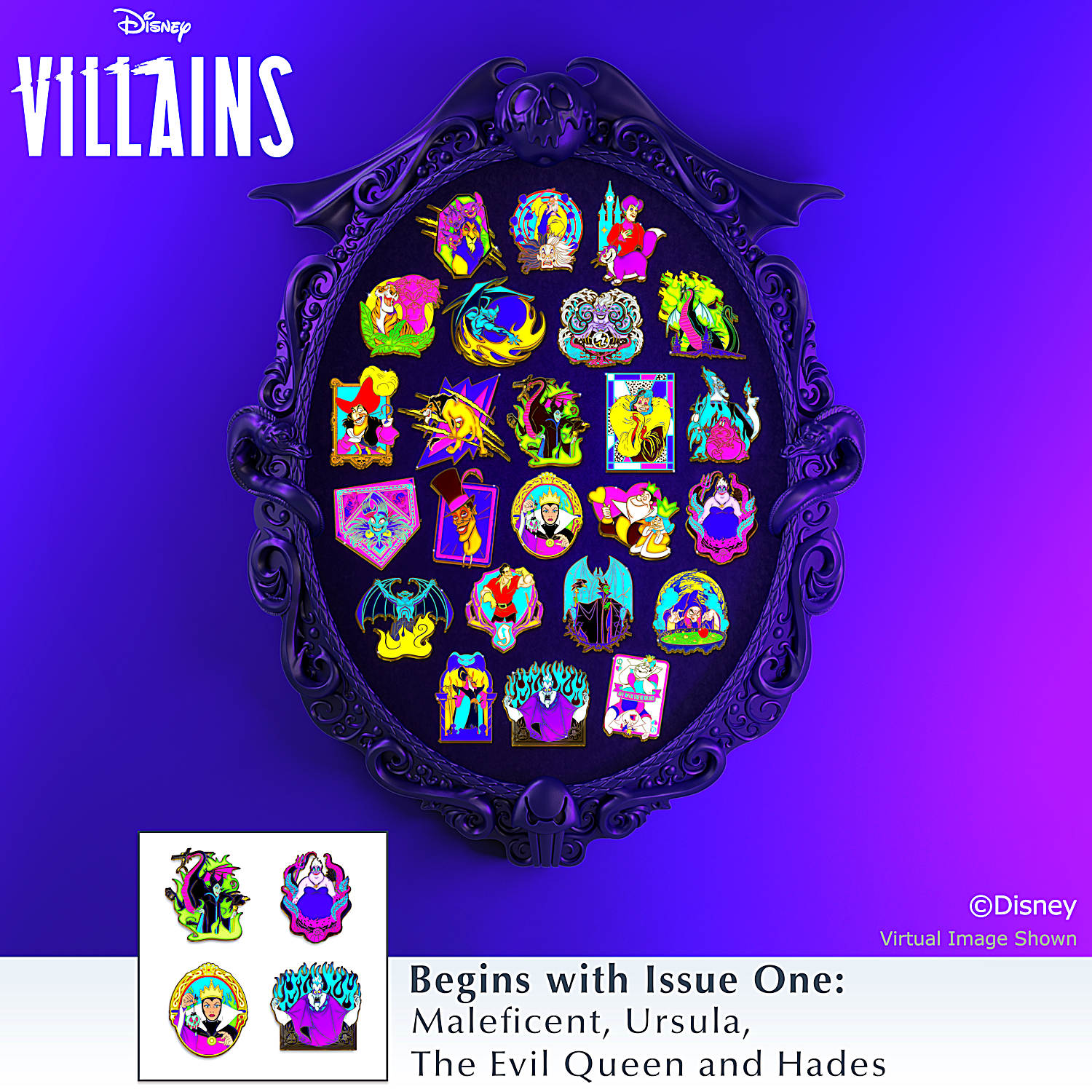 2024超人気 DISNEY VILLAINS 24K Gold-Plated Pin Collection That Glows In ピンズ・ピンバッジ・缶バッジ