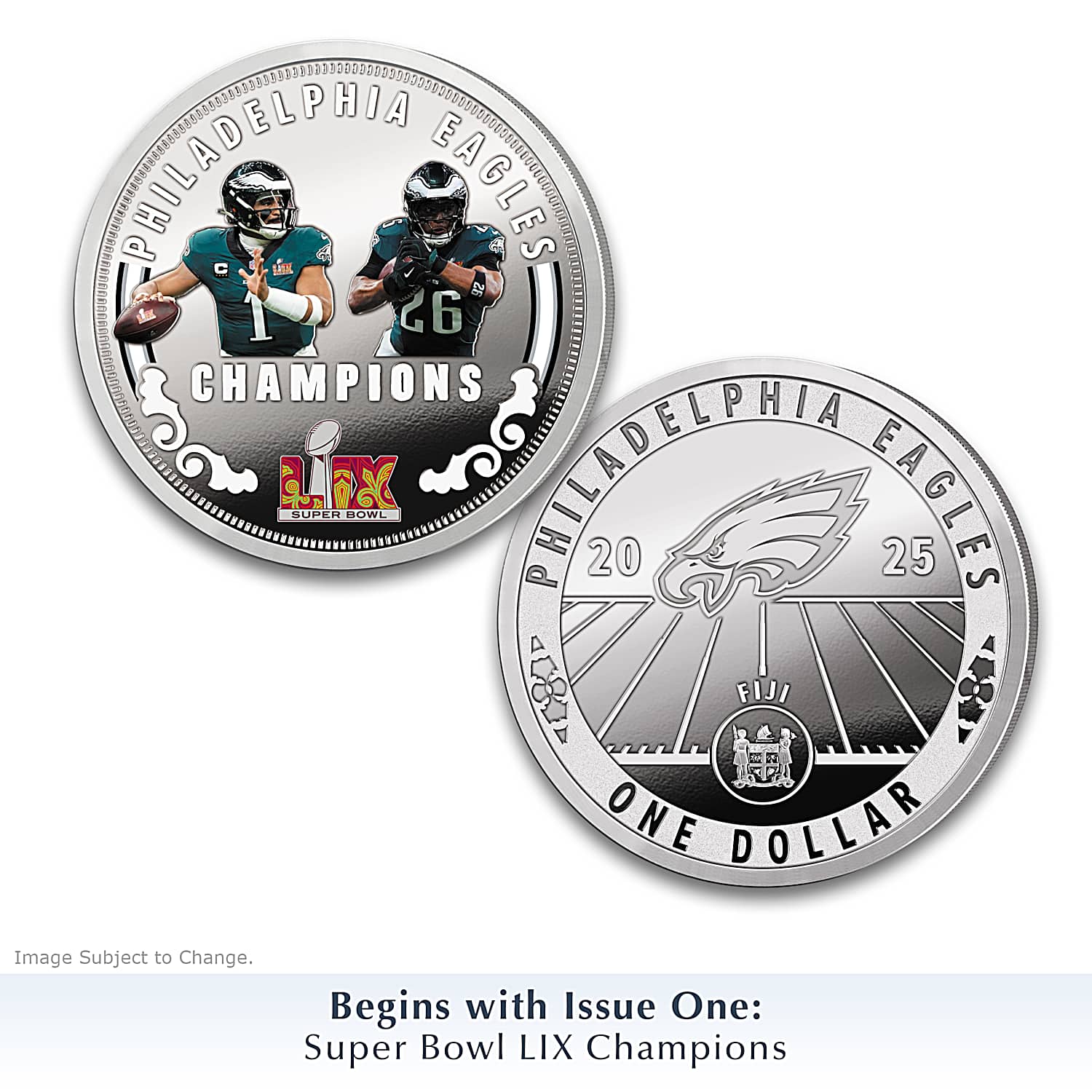 Philadelphia Eagles NFL Champions Silver-Plated Dollar Coins