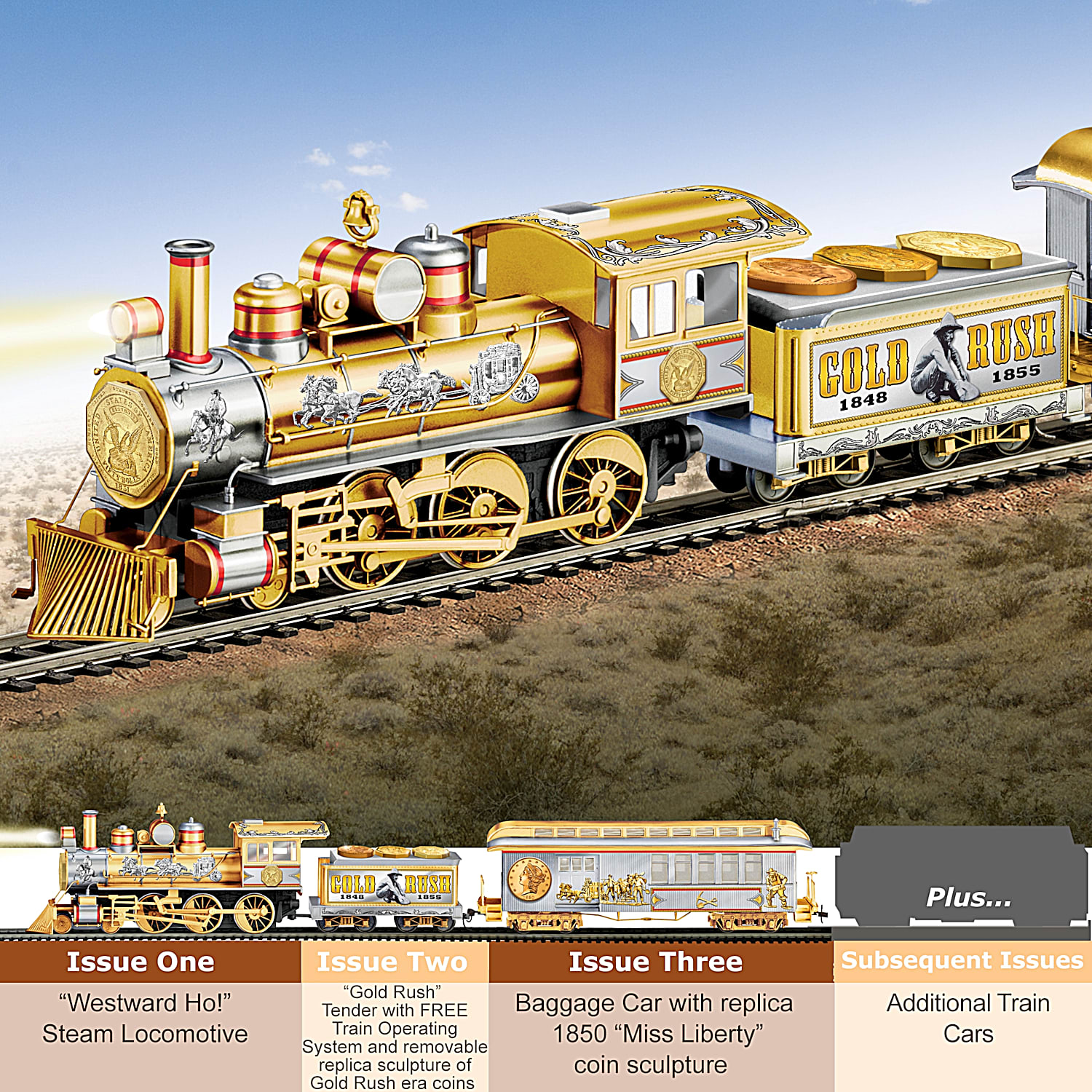 Gold Rush Express Illuminated Electric Train Collection With Track Set
