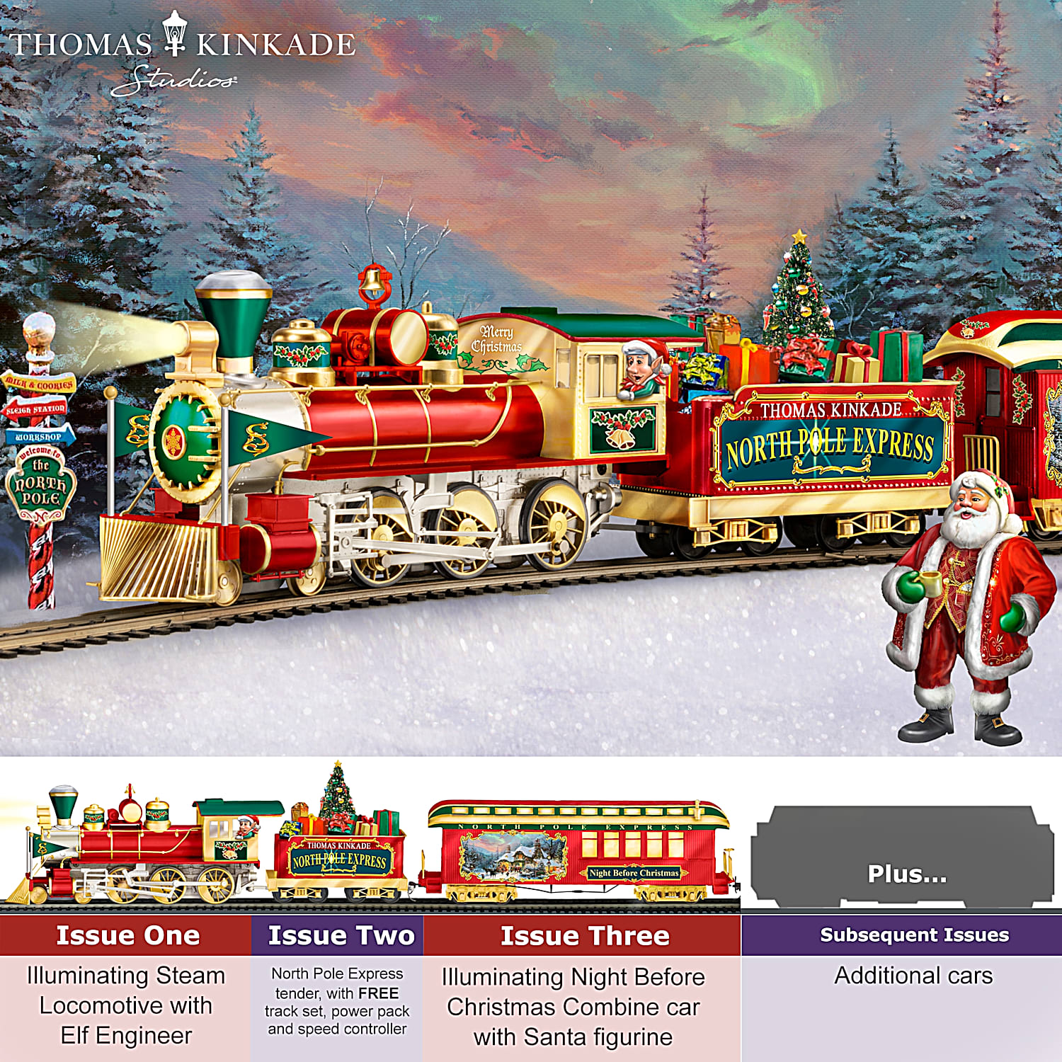 Thomas Kinkade North Pole Express Illuminated HO-Scale Electric Train  Collection Featuring Hand-Painted Christmas Figurines With 14-Piece Track  Set