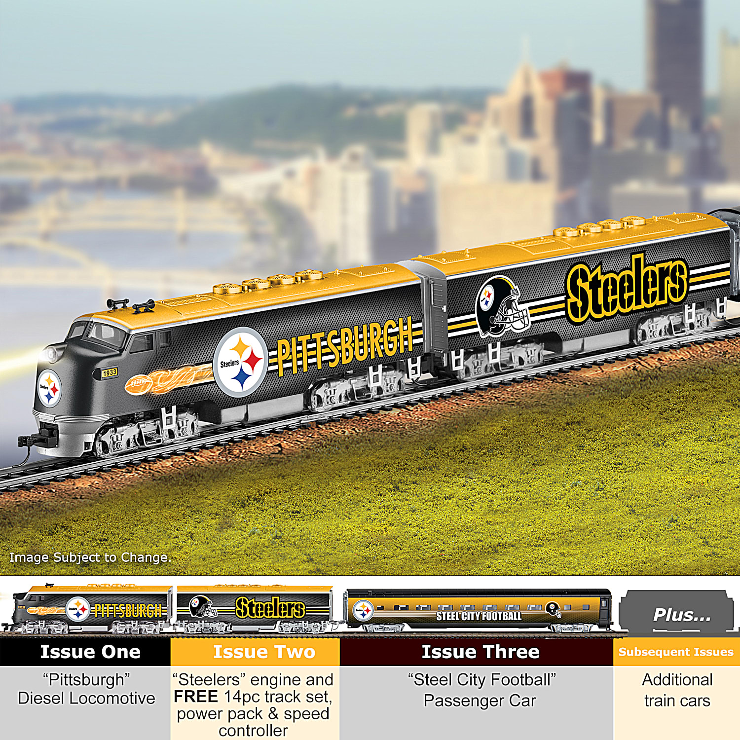 Pittsburgh Steelers Bradford Exchange illuminated Christmas Tree w/train &  decor