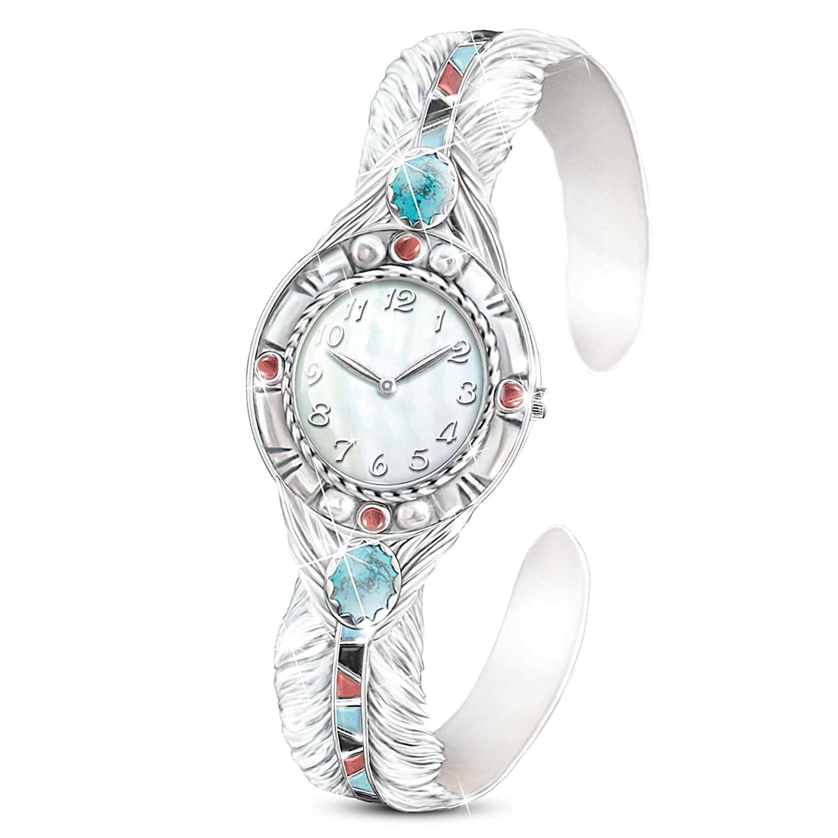 Colorful Denacci cuff watch on silver band Alfred Joe, Navajo cuff watch band | Gorman Museum main image 3