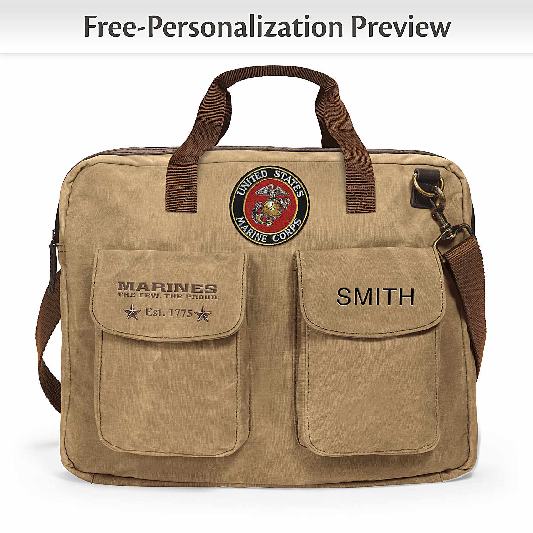 USMC Personalized Canvas Messenger Tote Bag