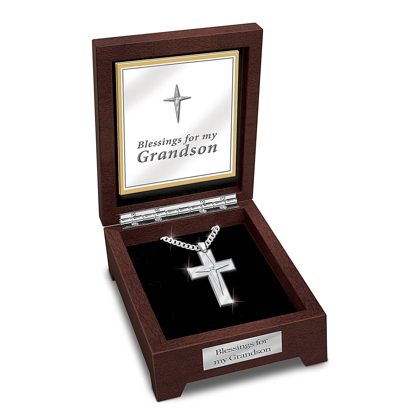 Blessed Grandson Men's Stainless Steel Religious Cross Pendant