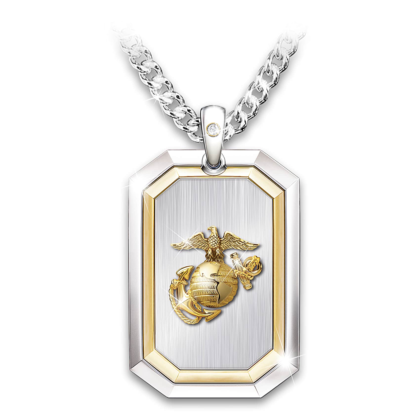 The Courage To Serve USMC Stainless Steel Dog Tag Pendant Necklace
