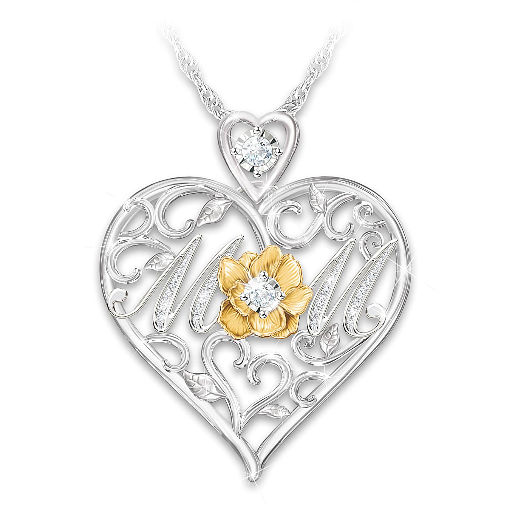 Filigree Heart-Shaped Pendant With White Topaz Accents And The 
