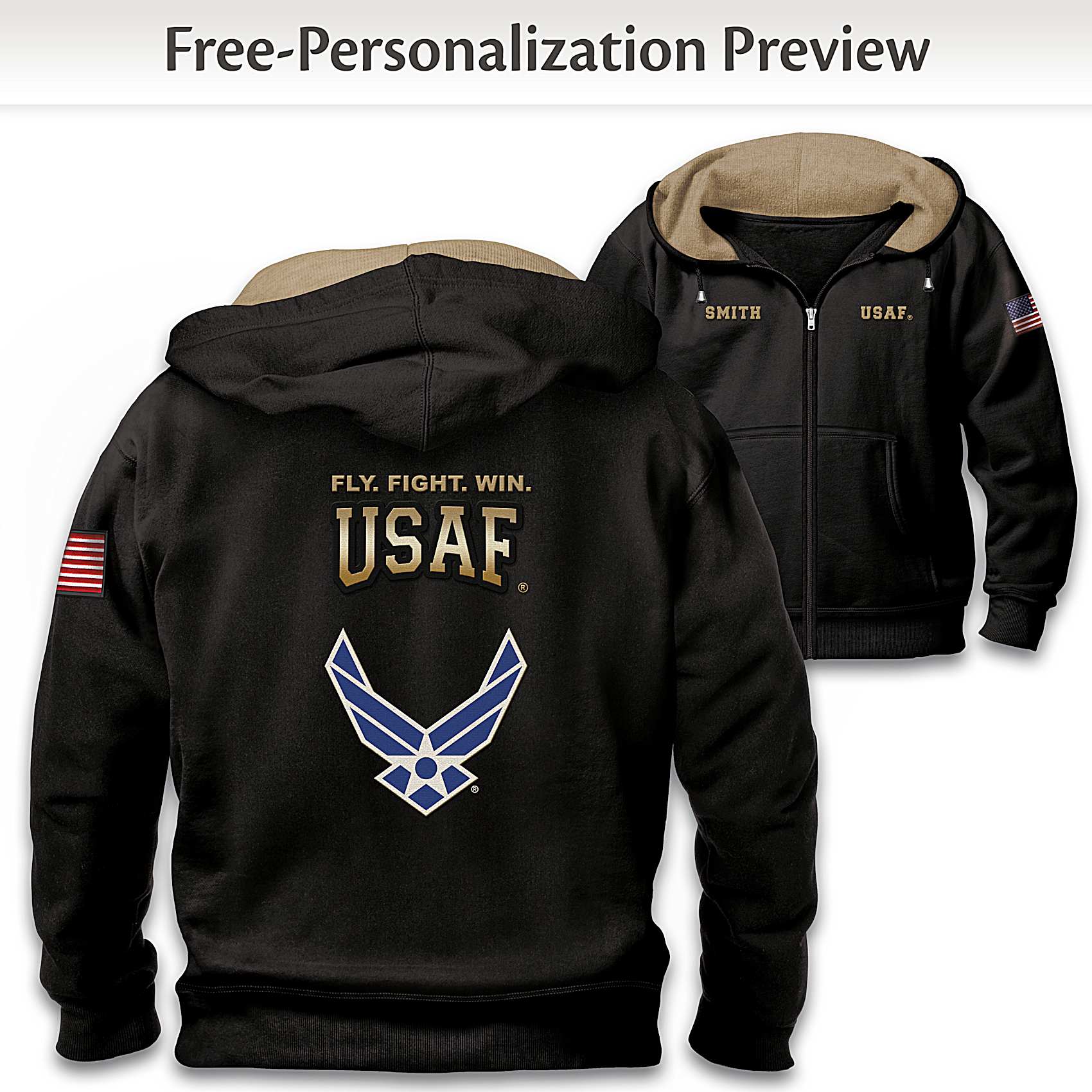 Personalized U.S. Air Force Black Knit Hoodie With Fleece Lining 