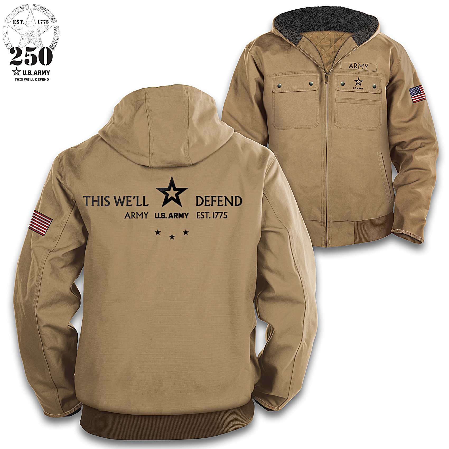 U.S. Army® Khaki Canvas Jacket With Soft Quilted Lining Featuring 