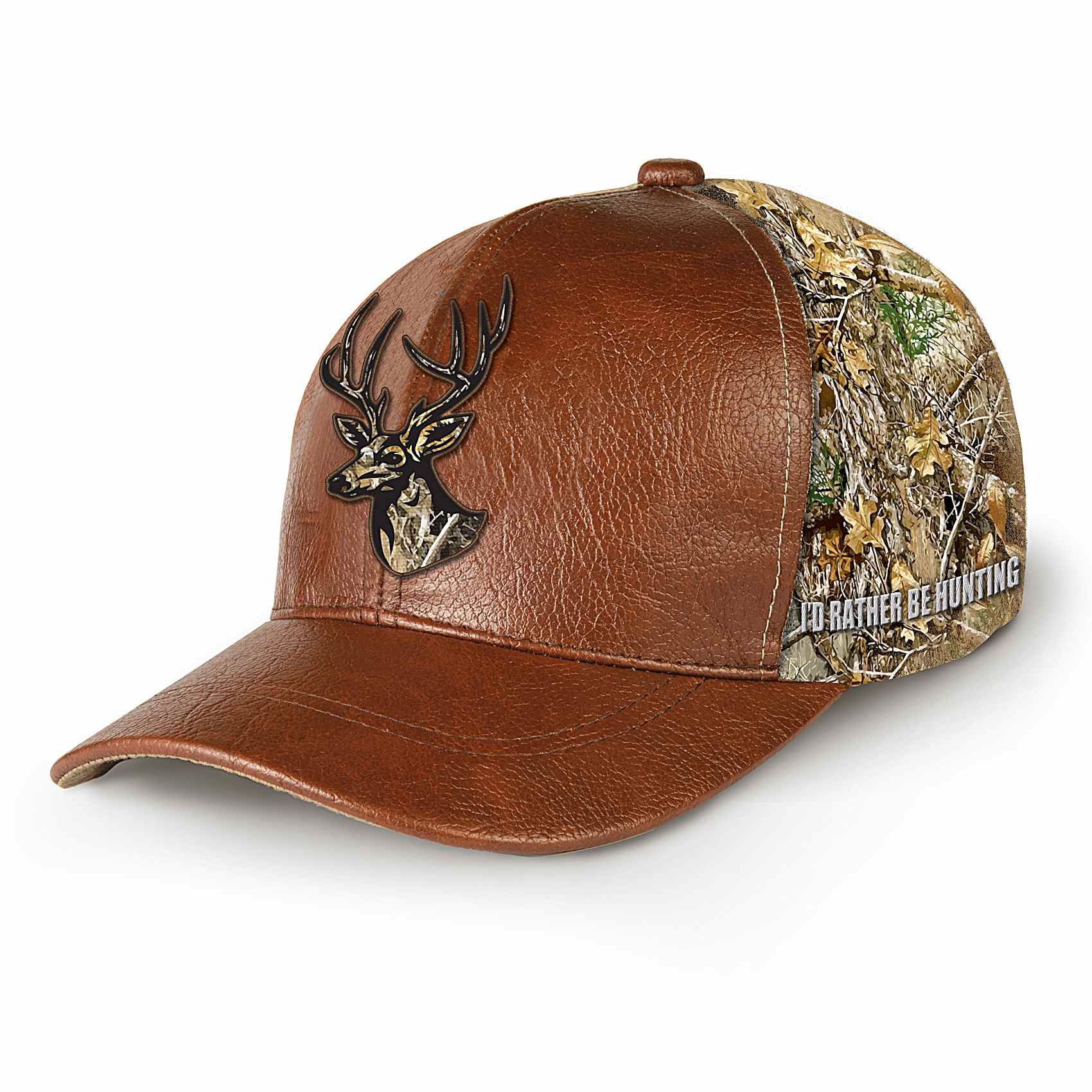 Leather Visor Hat with Embossed Buck Design - Brown Breyer main image 2