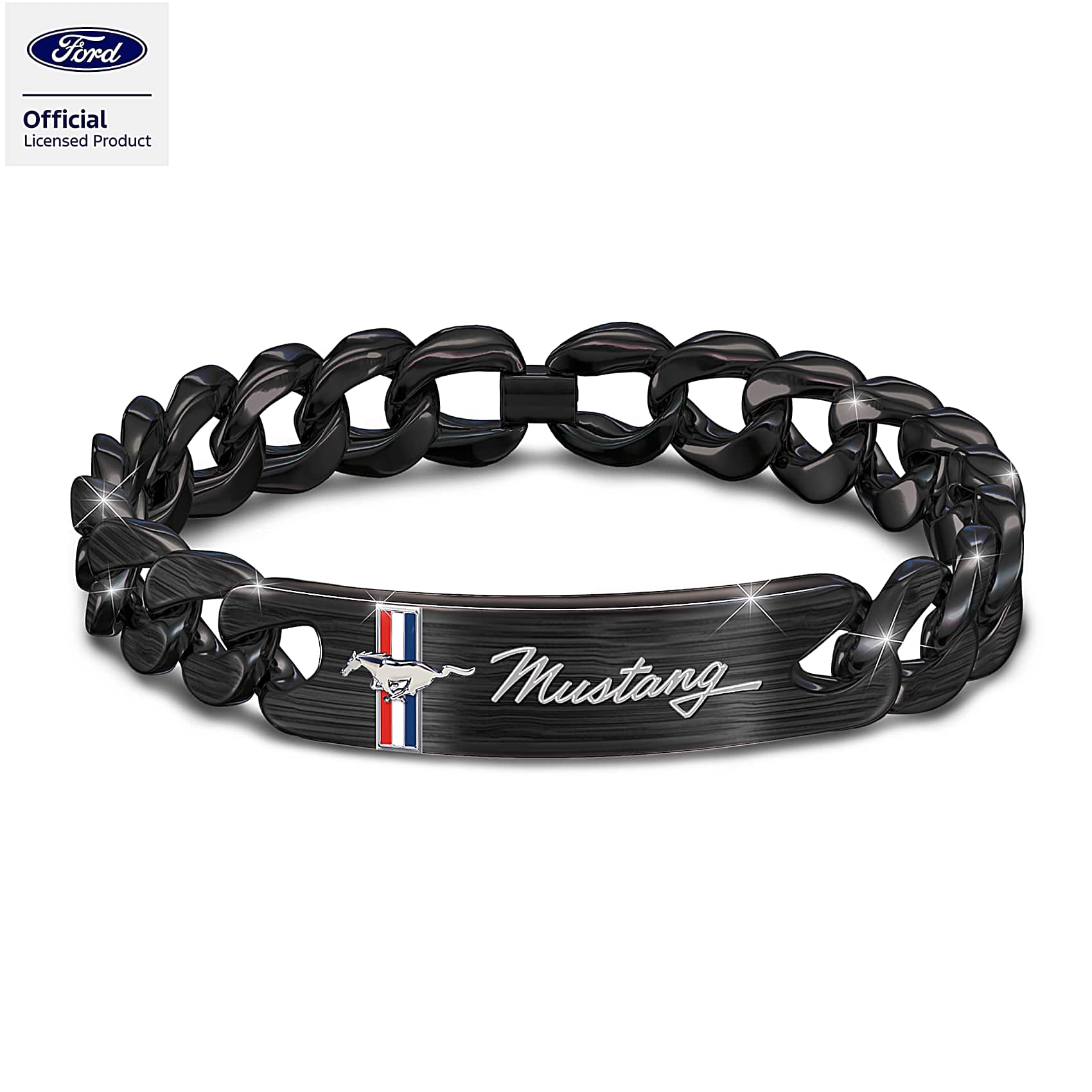 Stainless Steel Black Ion-Plated Chain Bracelet Adorned With Ford