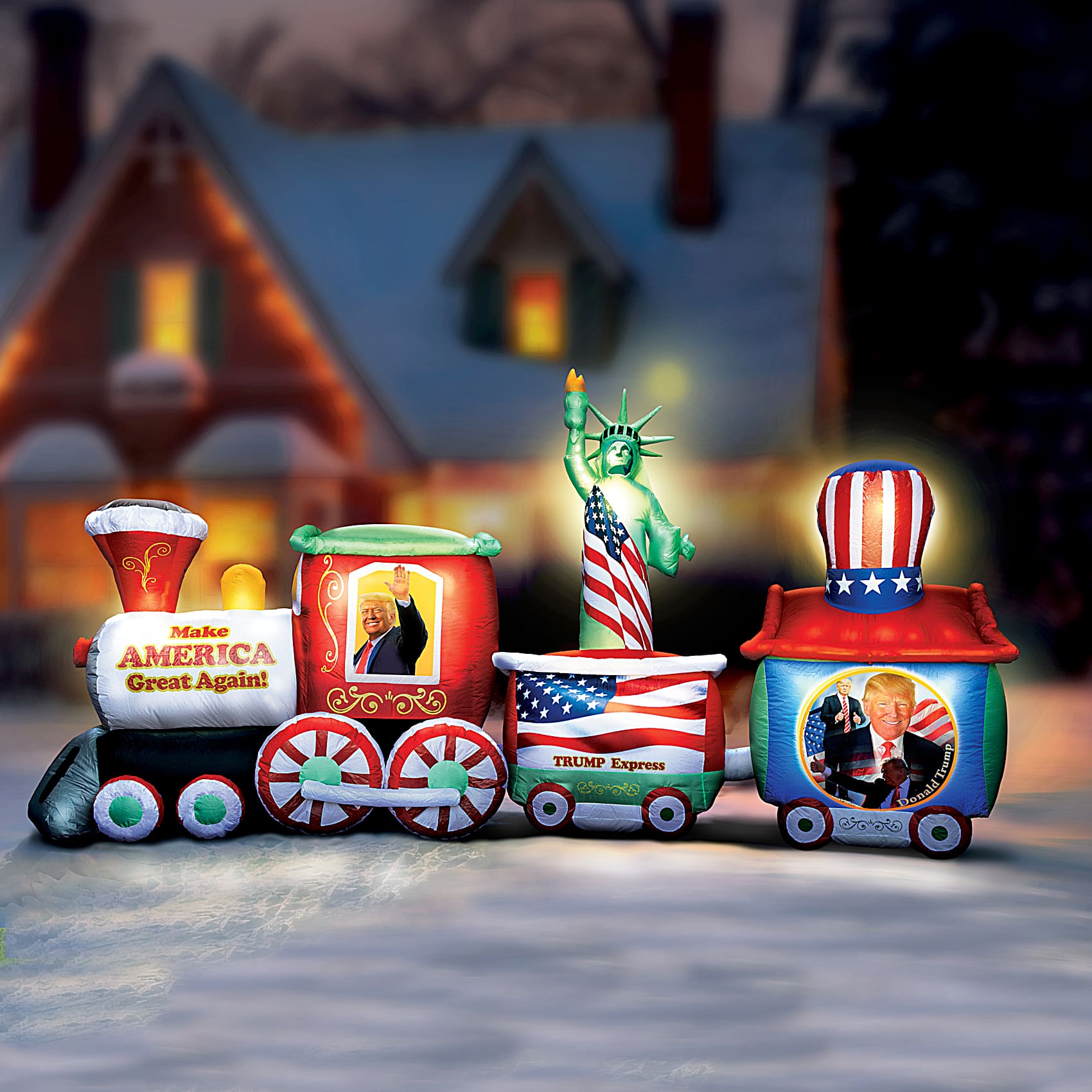 Red, White And Blue 12 Illuminated Donald Trump Inflatable Train