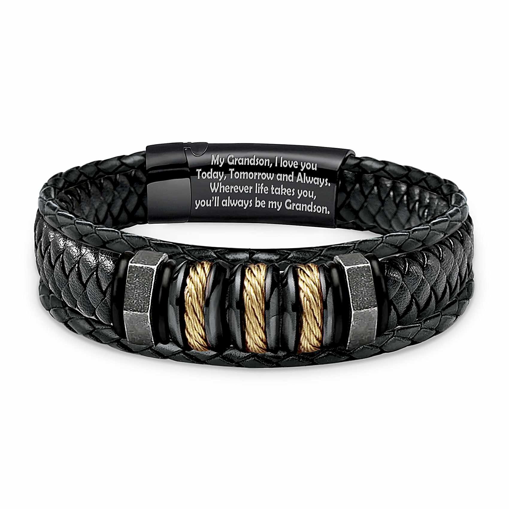 Braided And Woven Leather Strand Bracelet With A 24K Gold Ion