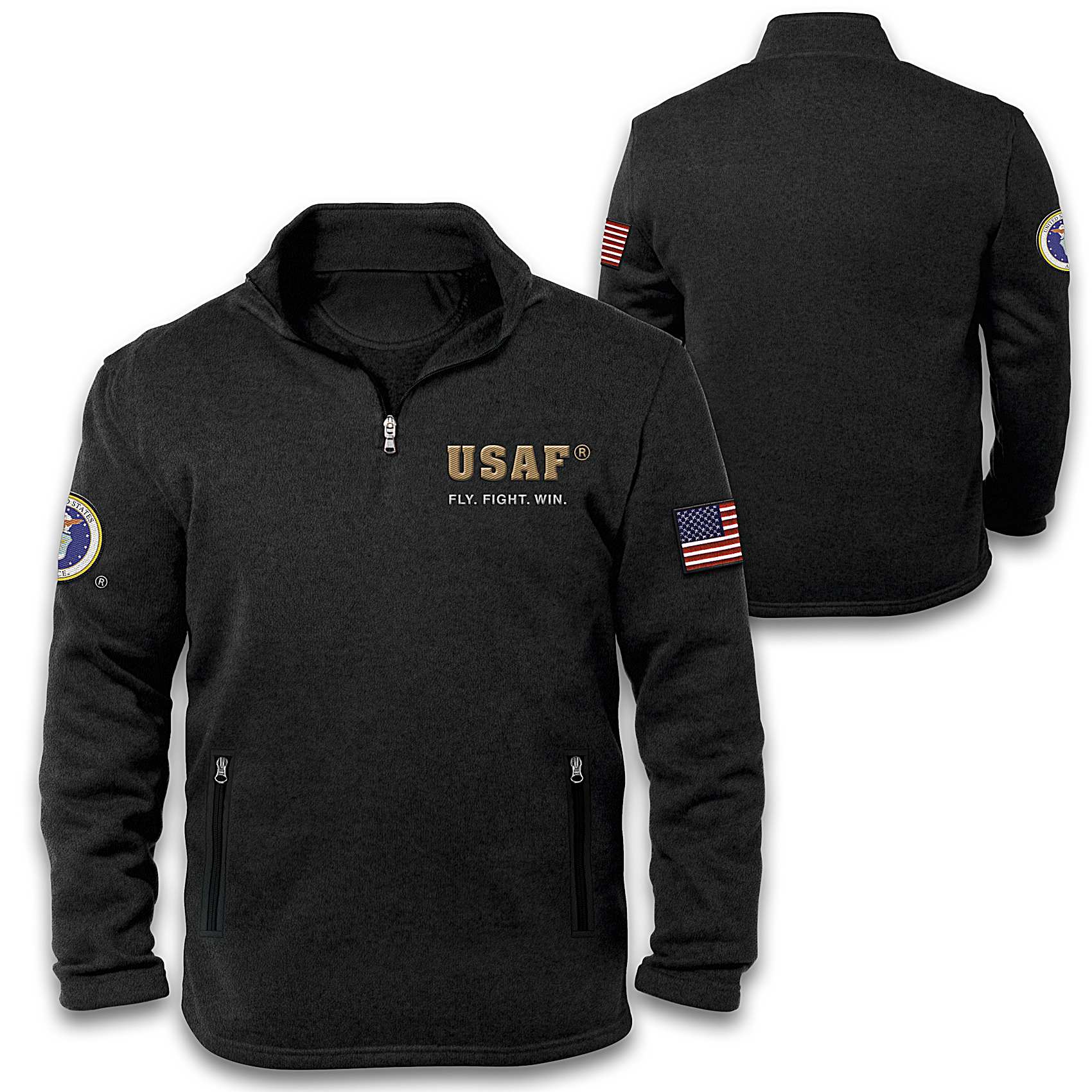 U.S. Air Force Black Fleece Quarter Zip Pullover With American