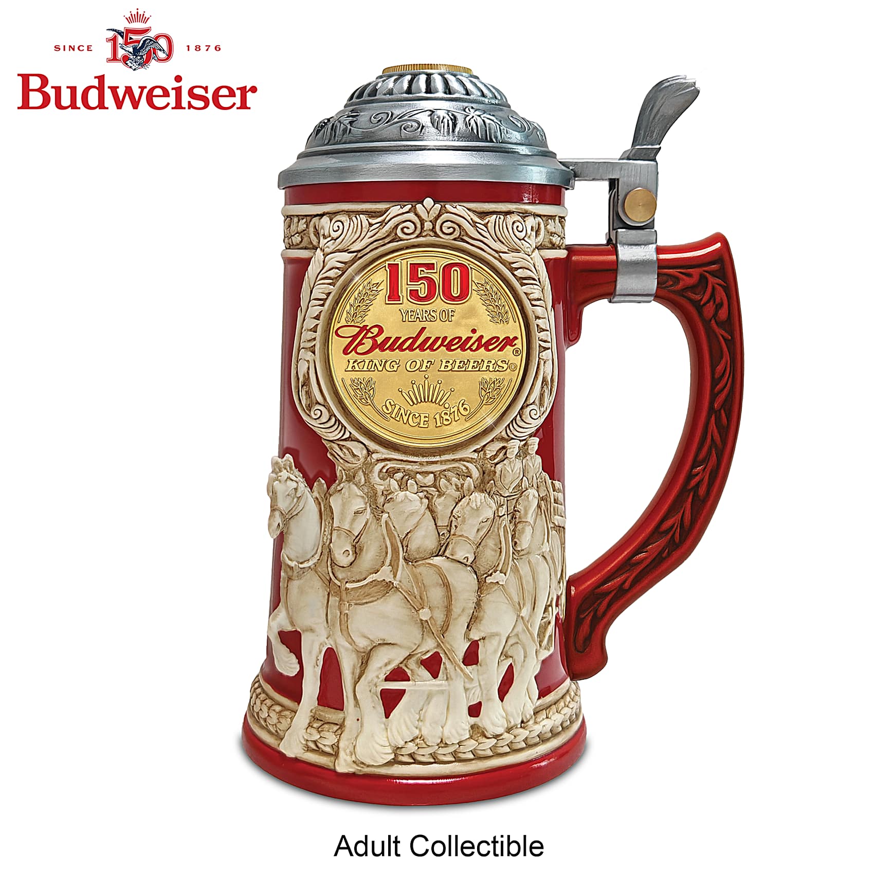 アンティーク　Budweiser エッチングプレート Porcelain Stein Featuring The Budweiser Clydesdales & Anniversary