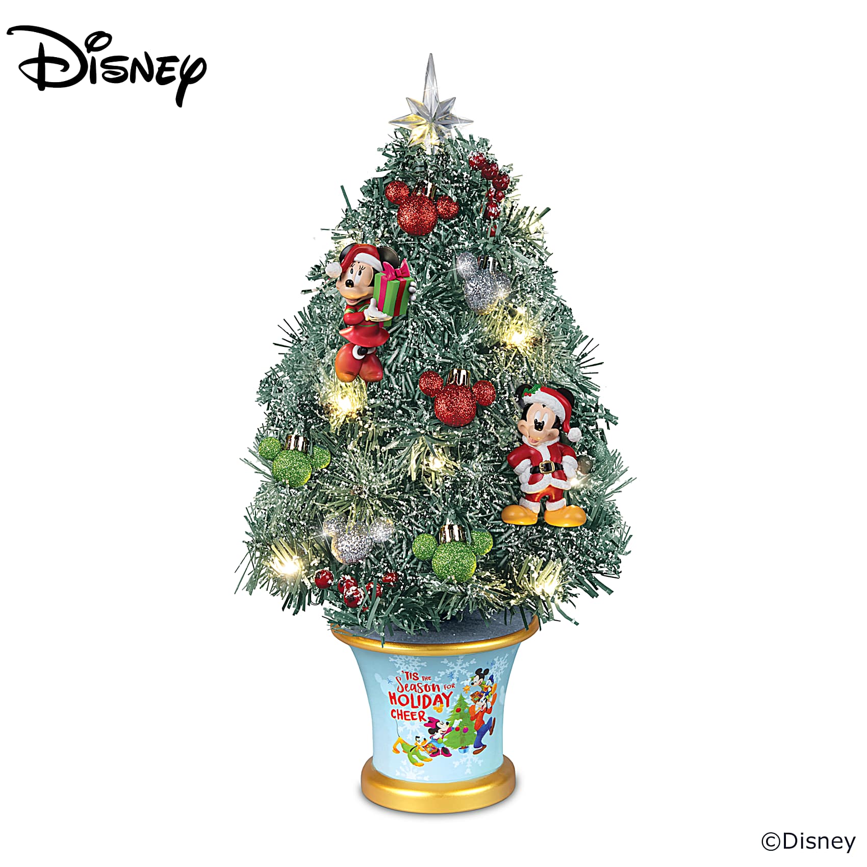 Illuminated Tabletop Christmas Tree Adorned With Disneys Mickey