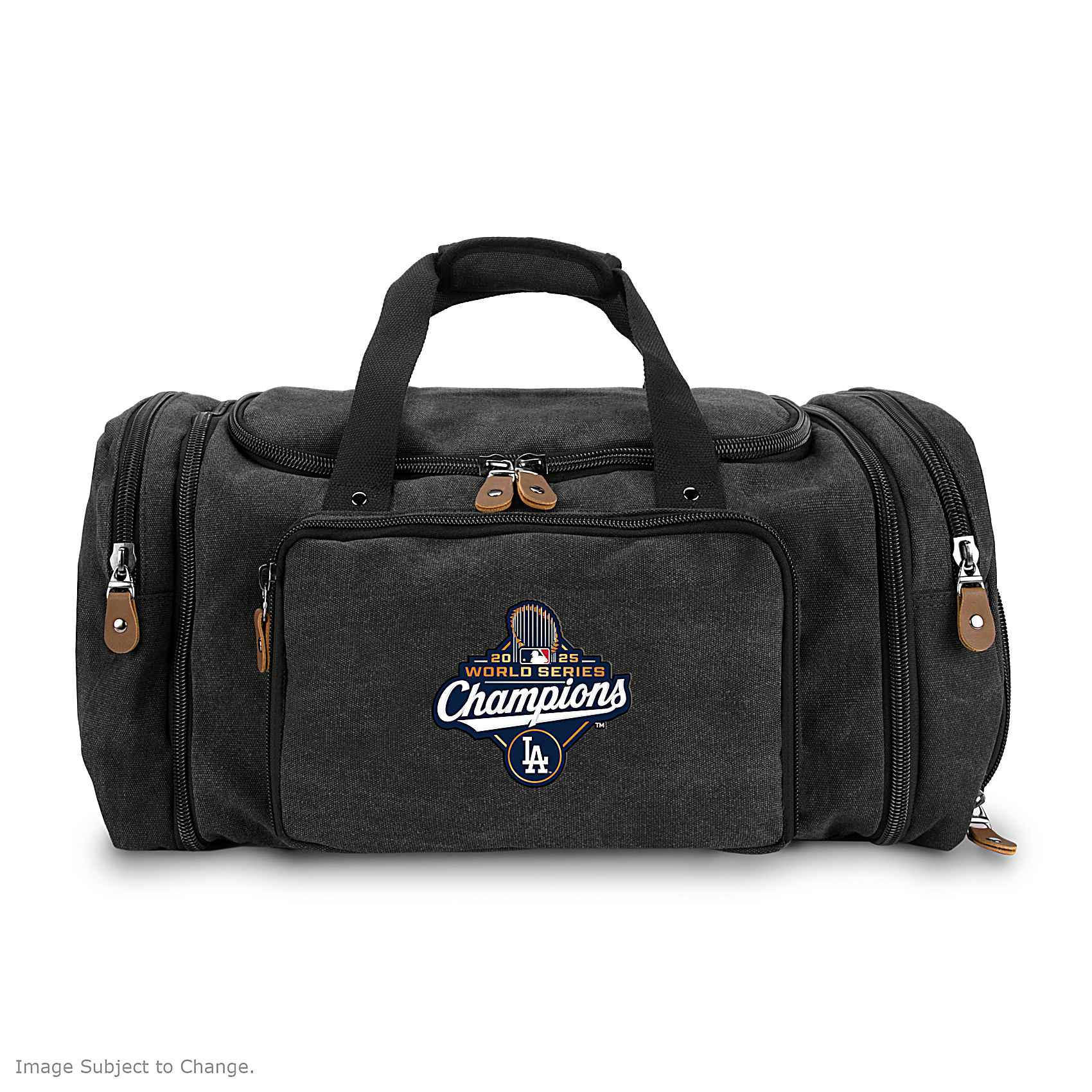 Los Angeles Dodgers Black Canvas Duffel Bag Adorned With The MLB