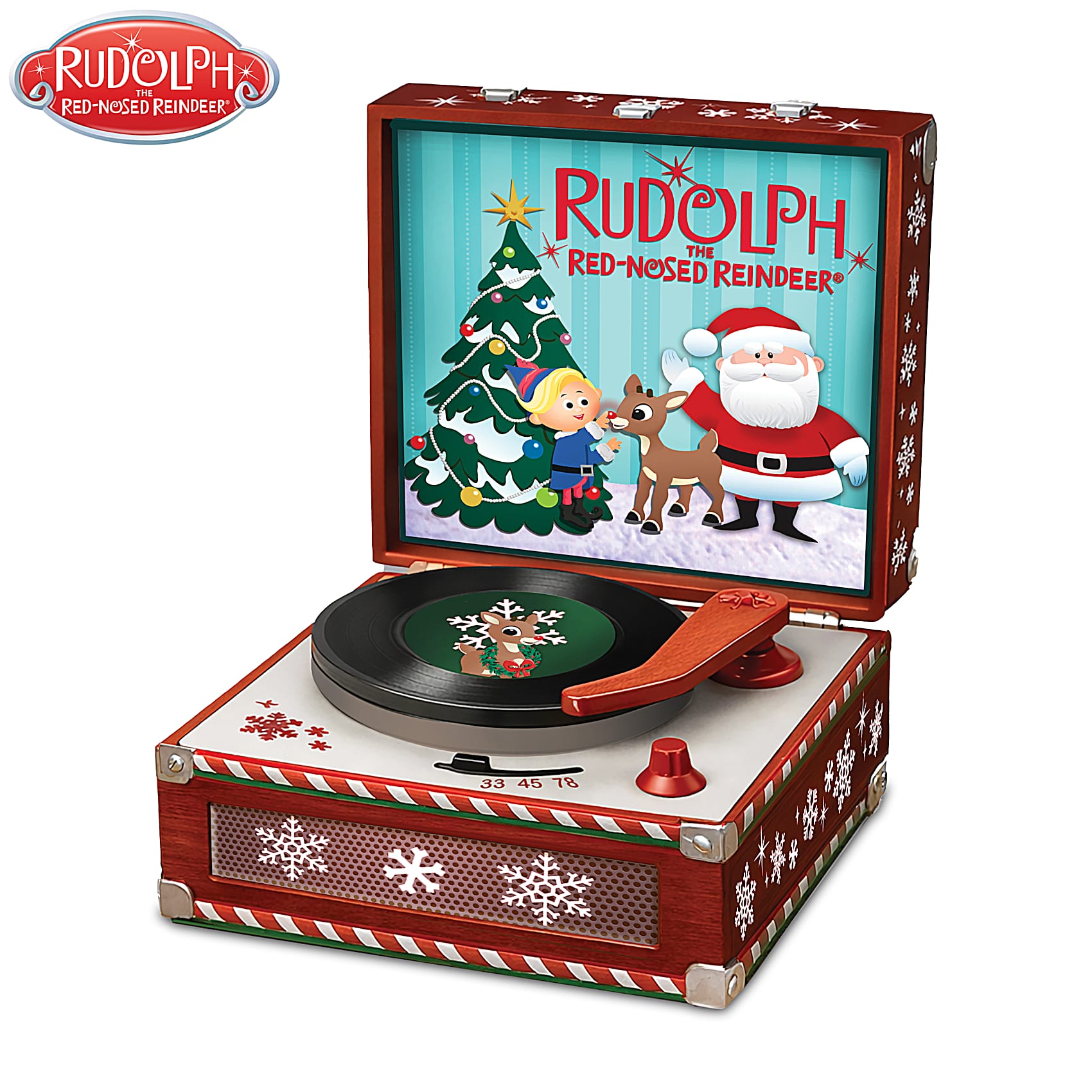 Hand-Painted Vinyl Record Player-Inspired Music Box That Plays