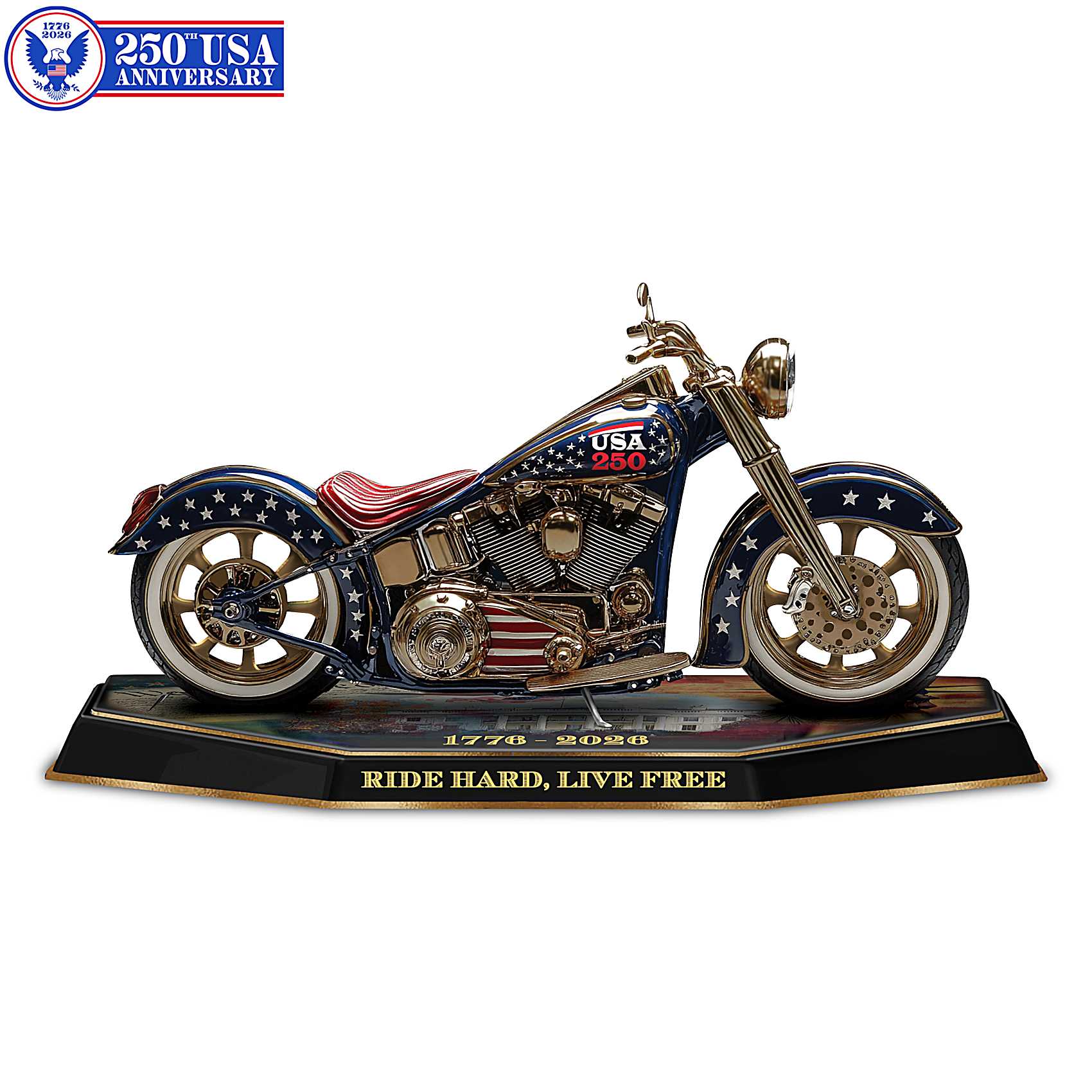 Hand-Painted Motorcycle Sculpture Adorned With Patriotic Imagery