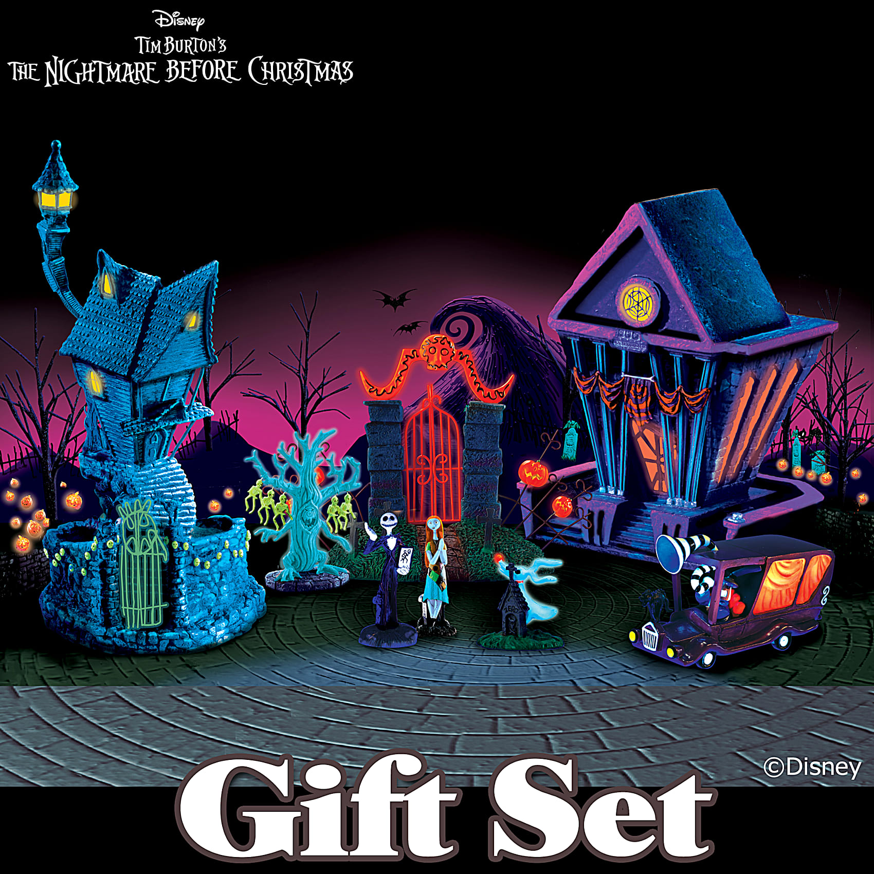 Tim Burtons The Nightmare Before Christmas Black Light Village Set