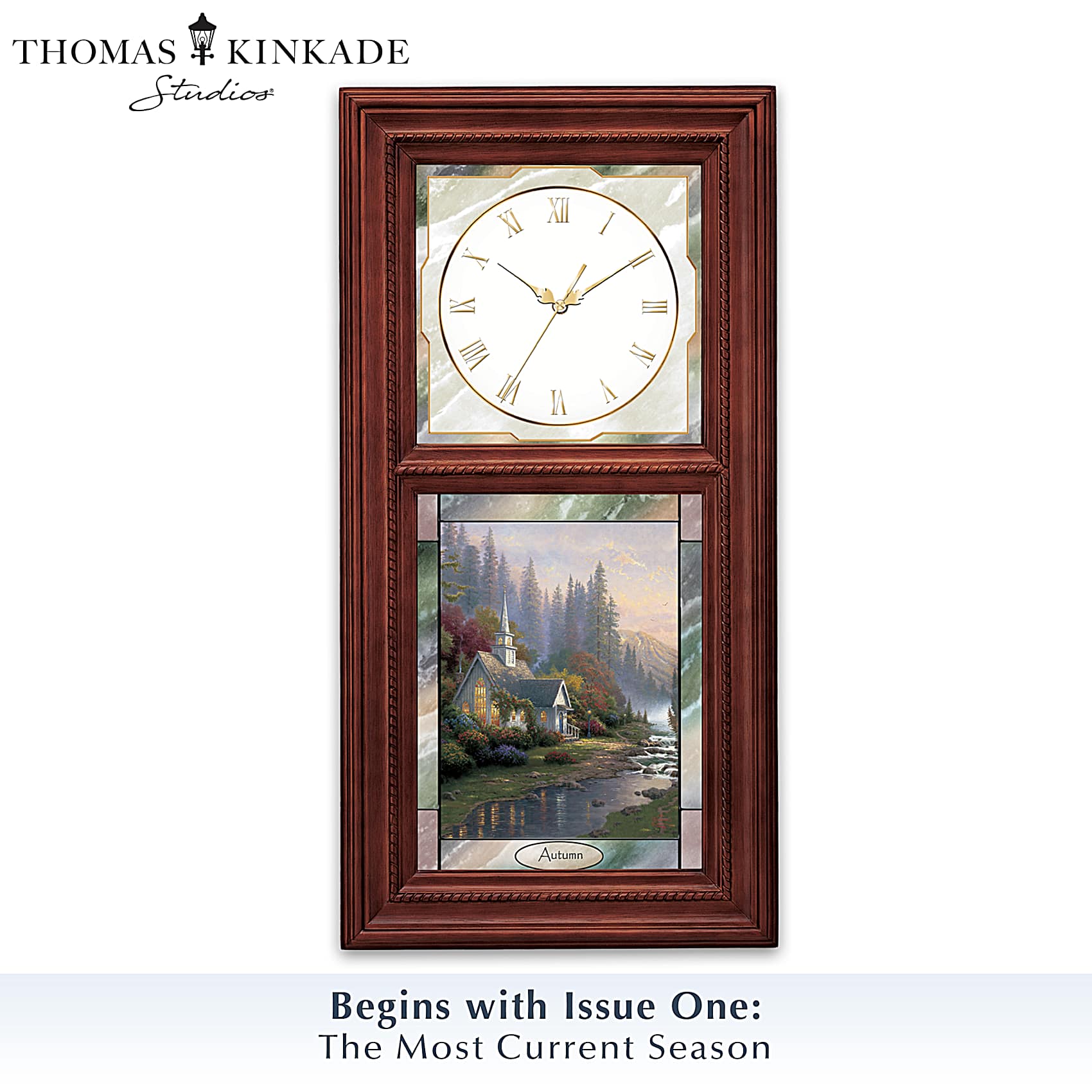 Thomas Kinkade Wall Clock With Stained Glass Art - Time For All