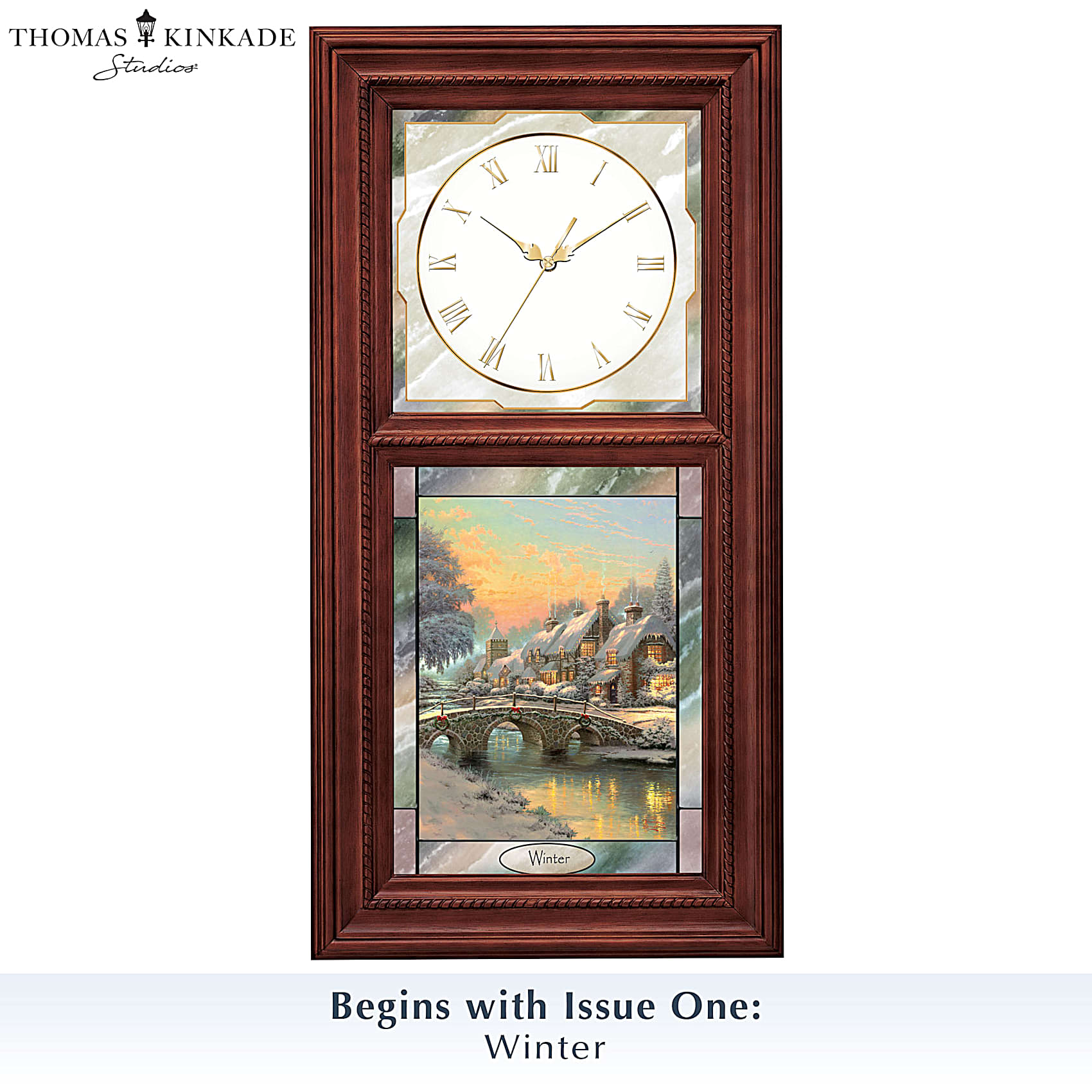 Thomas Kinkade Wall Clock With Stained Glass Art - Time For All