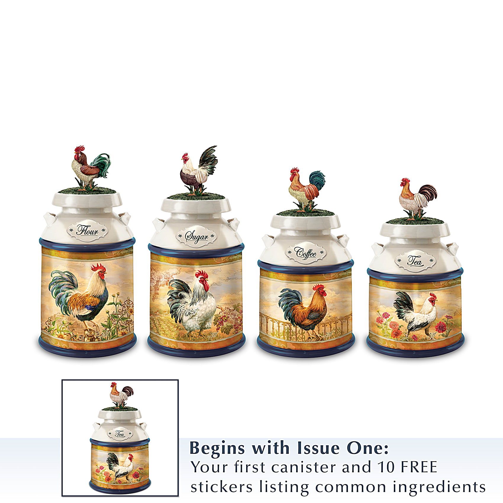 Poubelle Ustensiles de Cuisine ホーローストッカー Country Morning Rooster Kitchen Canister Collection