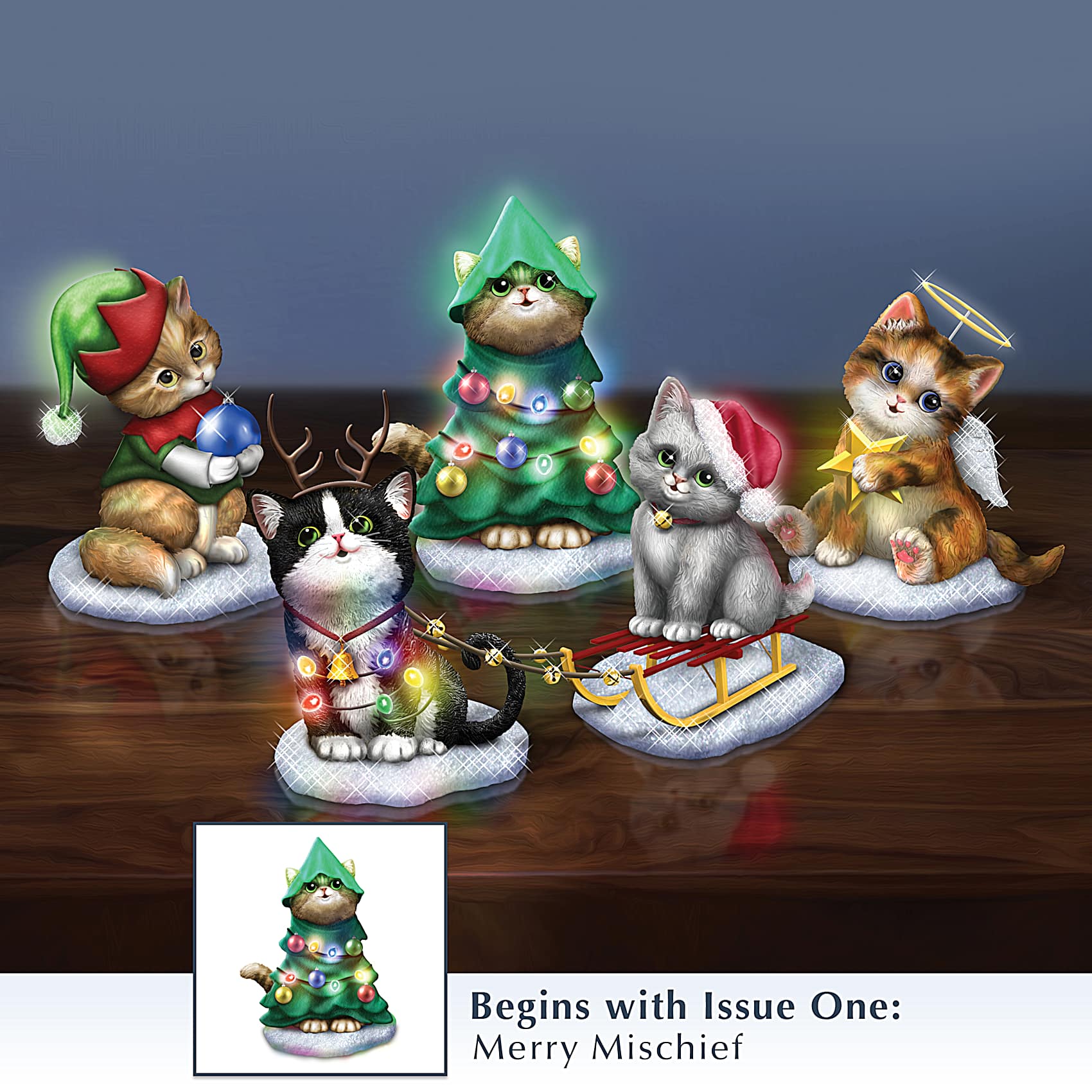 Purr-fect Medleys Illuminated Musical Christmas Cat Figurines By
