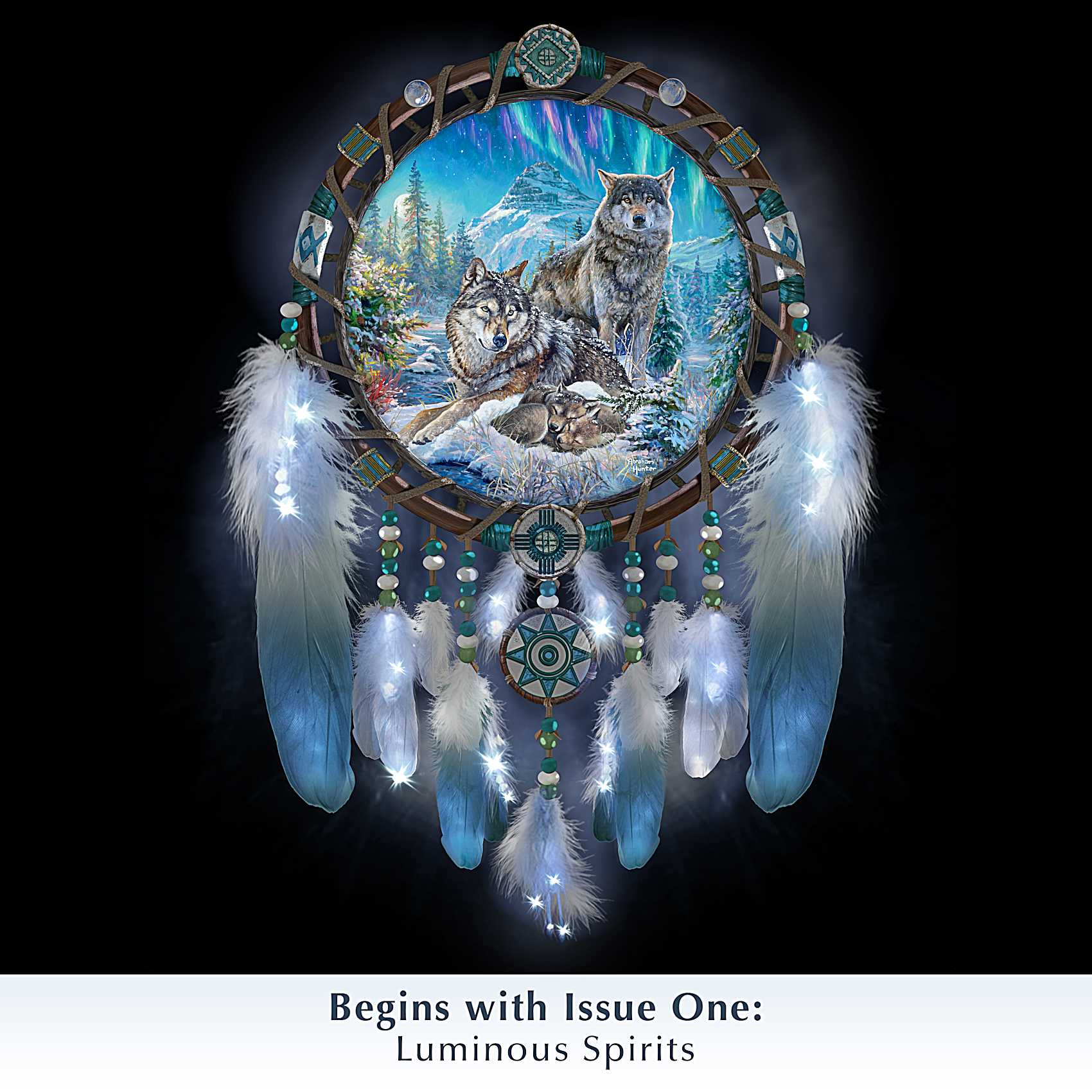 Illuminated Fiber-Optic Dreamcatchers Adorned With Colorful Wolf